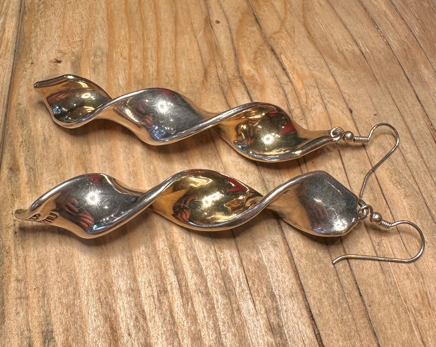 Vintage Chunky Twisted Gold and 925 Sterling Silver Earrings