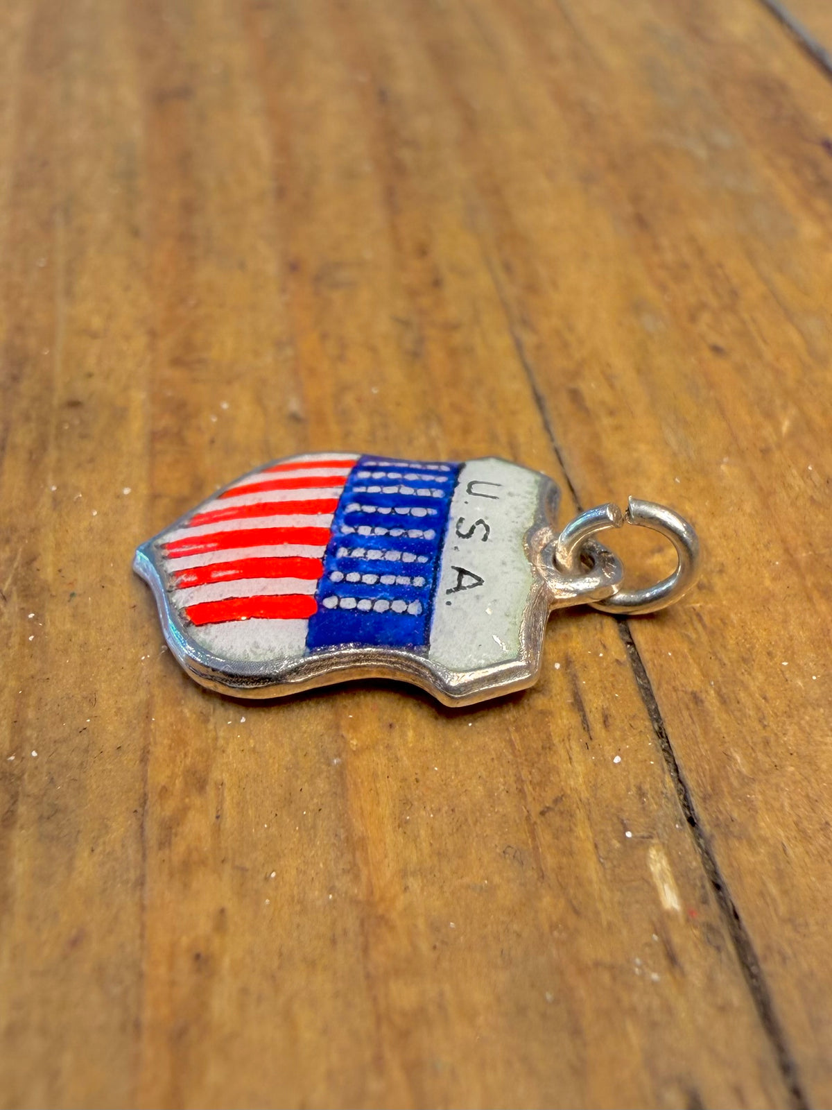 USA Enamel Crest 925 Sterling Silver Pendant