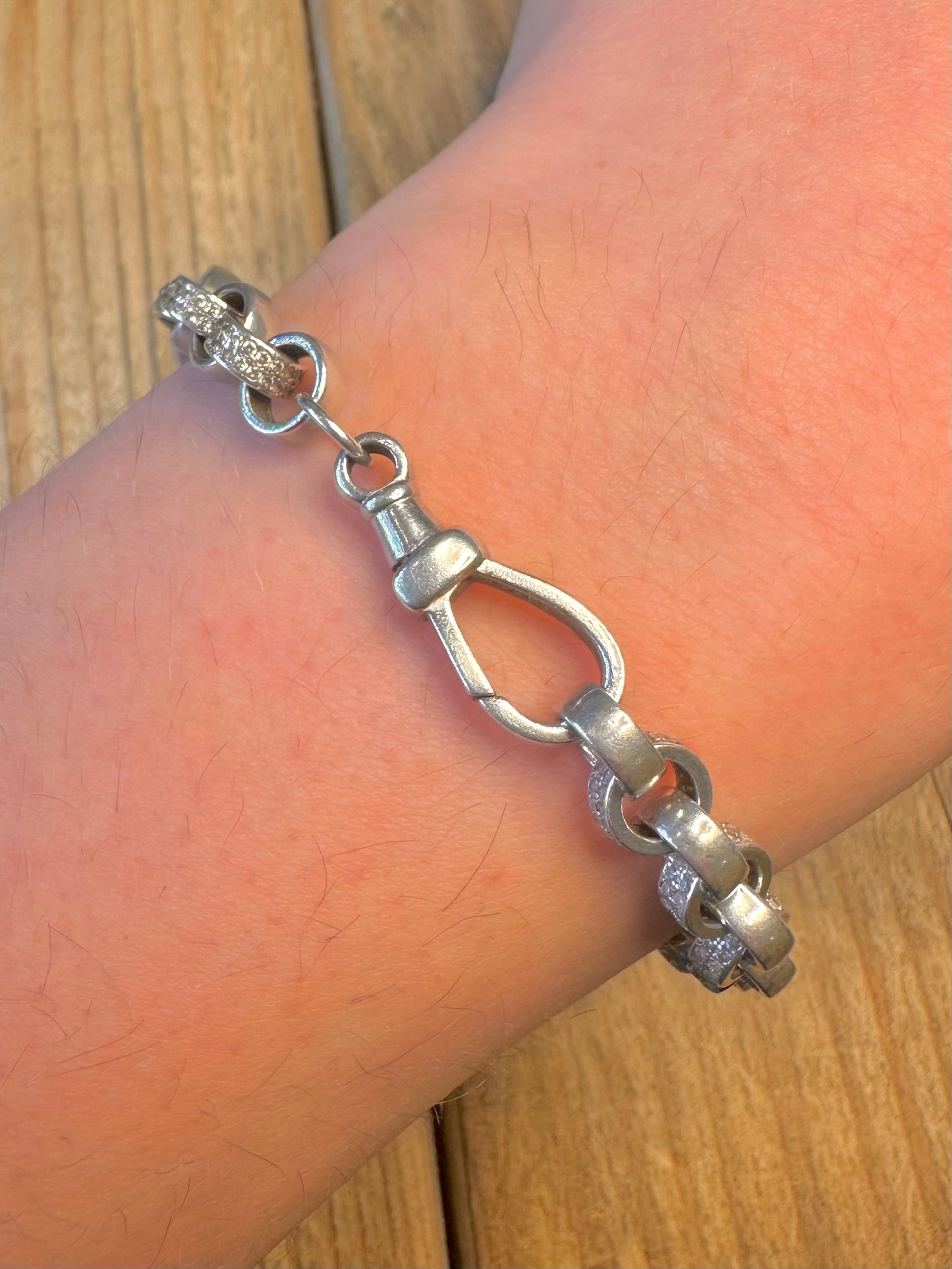 Vintage CZ Stone Chunky Belcher 925 Sterling Silver 7.8 inch Bracelet