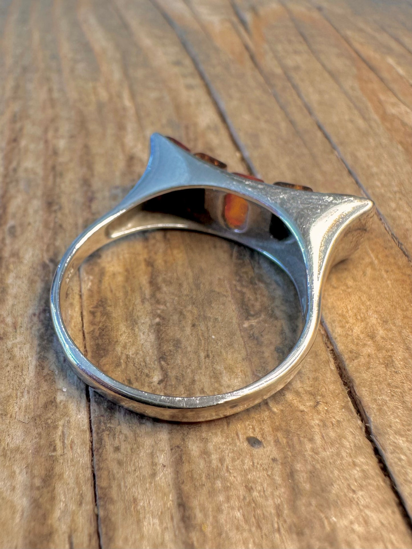 Gebogener bernsteinfarbener rechteckiger 925er Sterlingsilber Ring Größe X