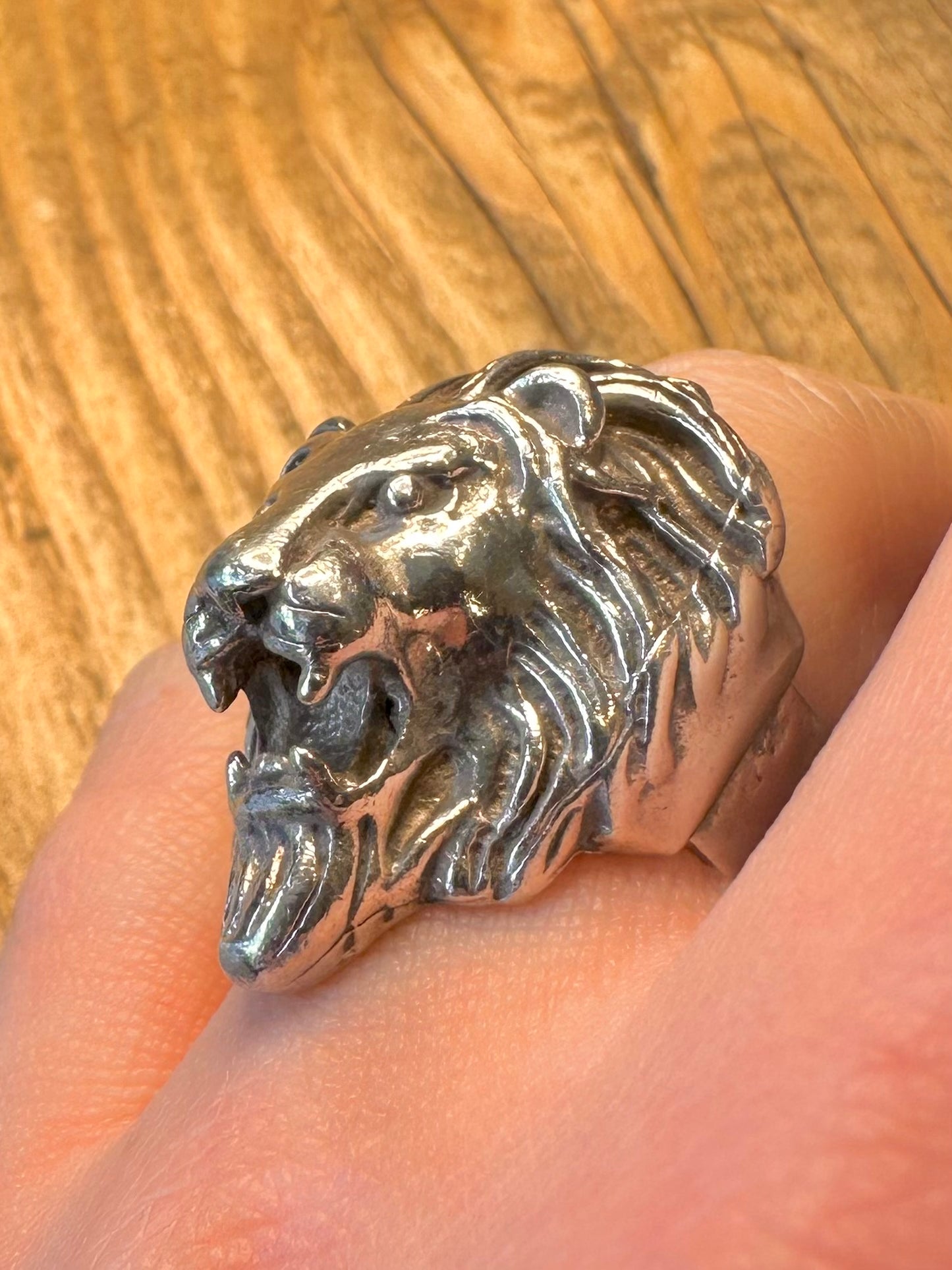 Schwerer Löwenkopf 925er Sterlingsilber Ring Größe N