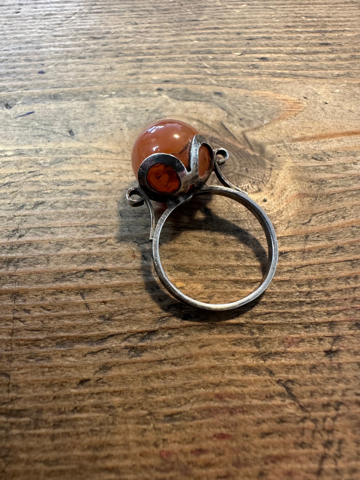 Abstract Banded Agate Orange 925 Silver Size N Ring