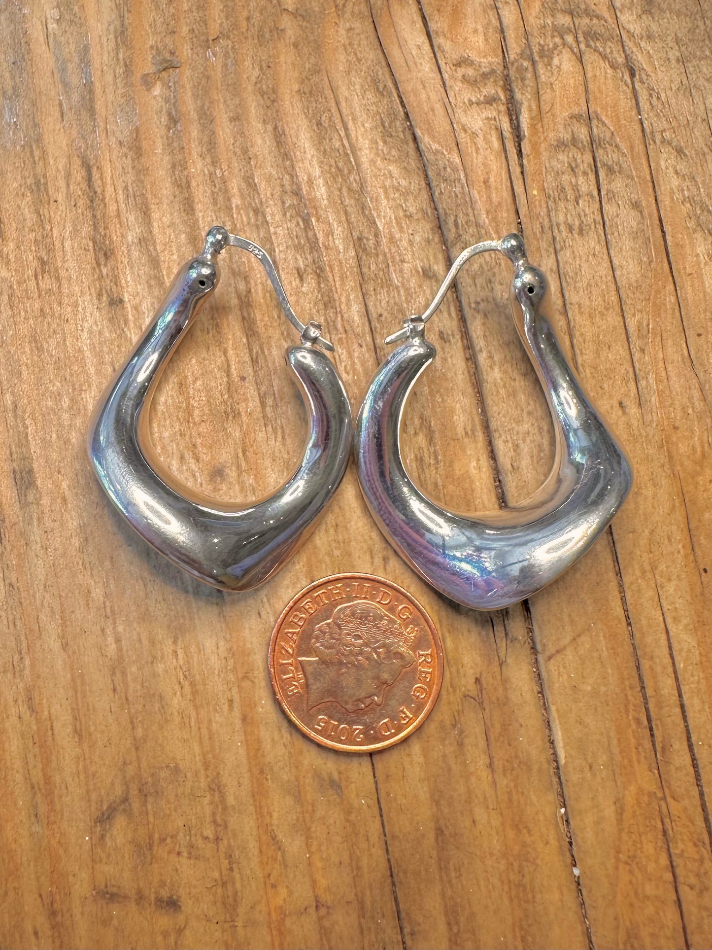 Chunky Abstract Pointed Hoops 925 Sterling Silver Earrings