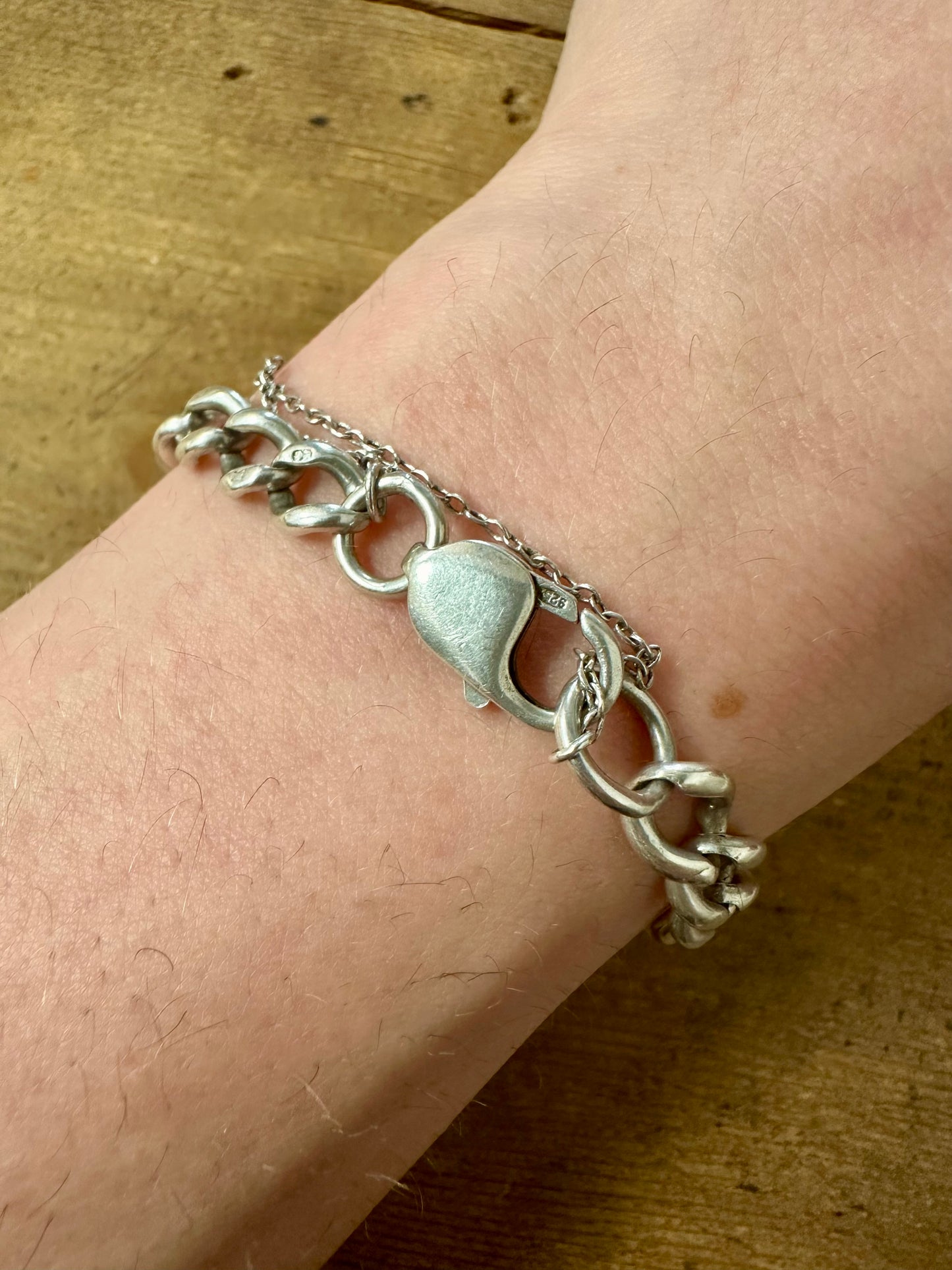 Vintage Curb Chain with Safety Chain 925 Silver Bracelet