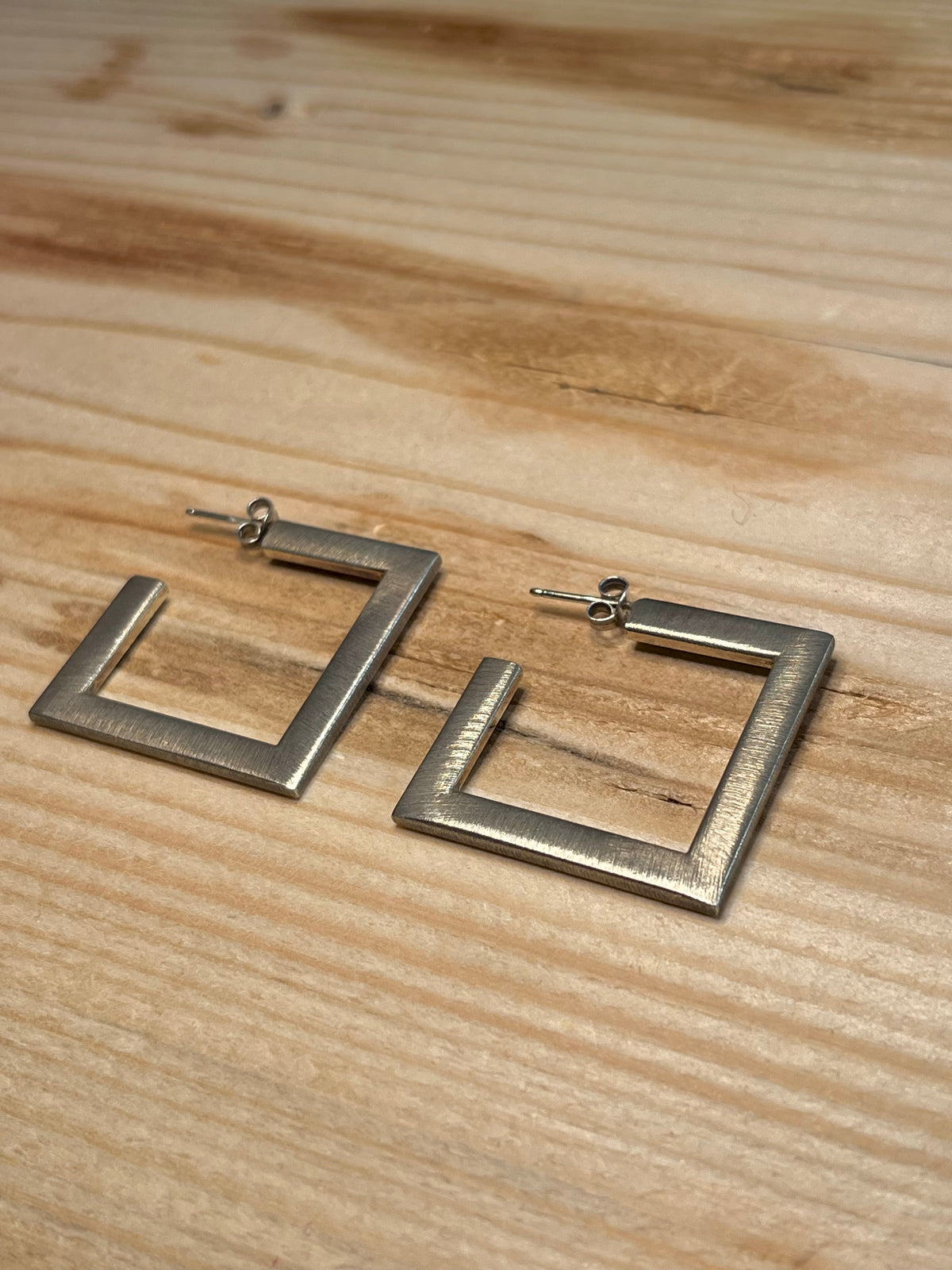 Textured Square Darker 925 Sterling Silver Hoop Earrings