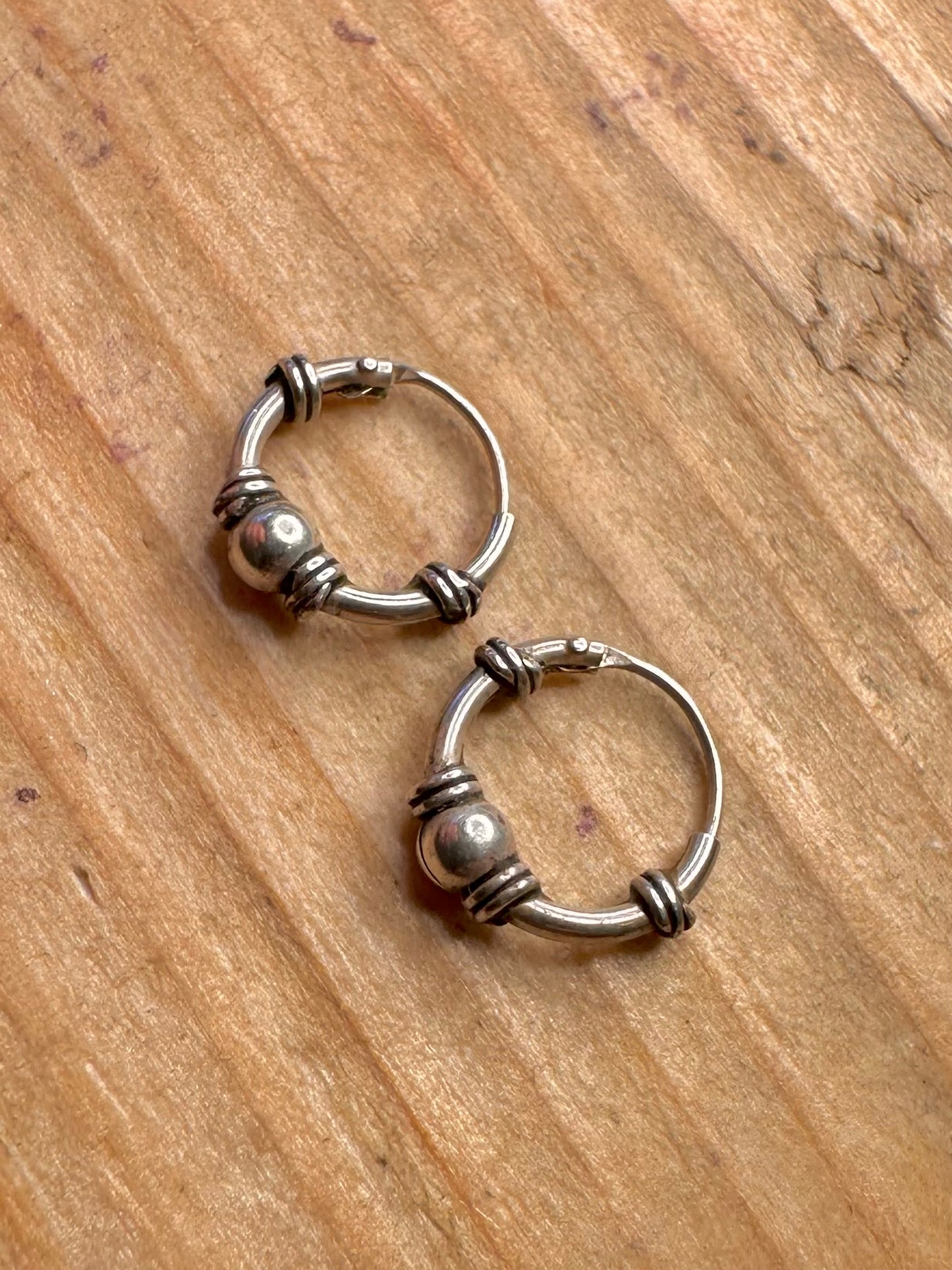Vintage Tribal Small Hoops 925 Sterling Silver Earrings