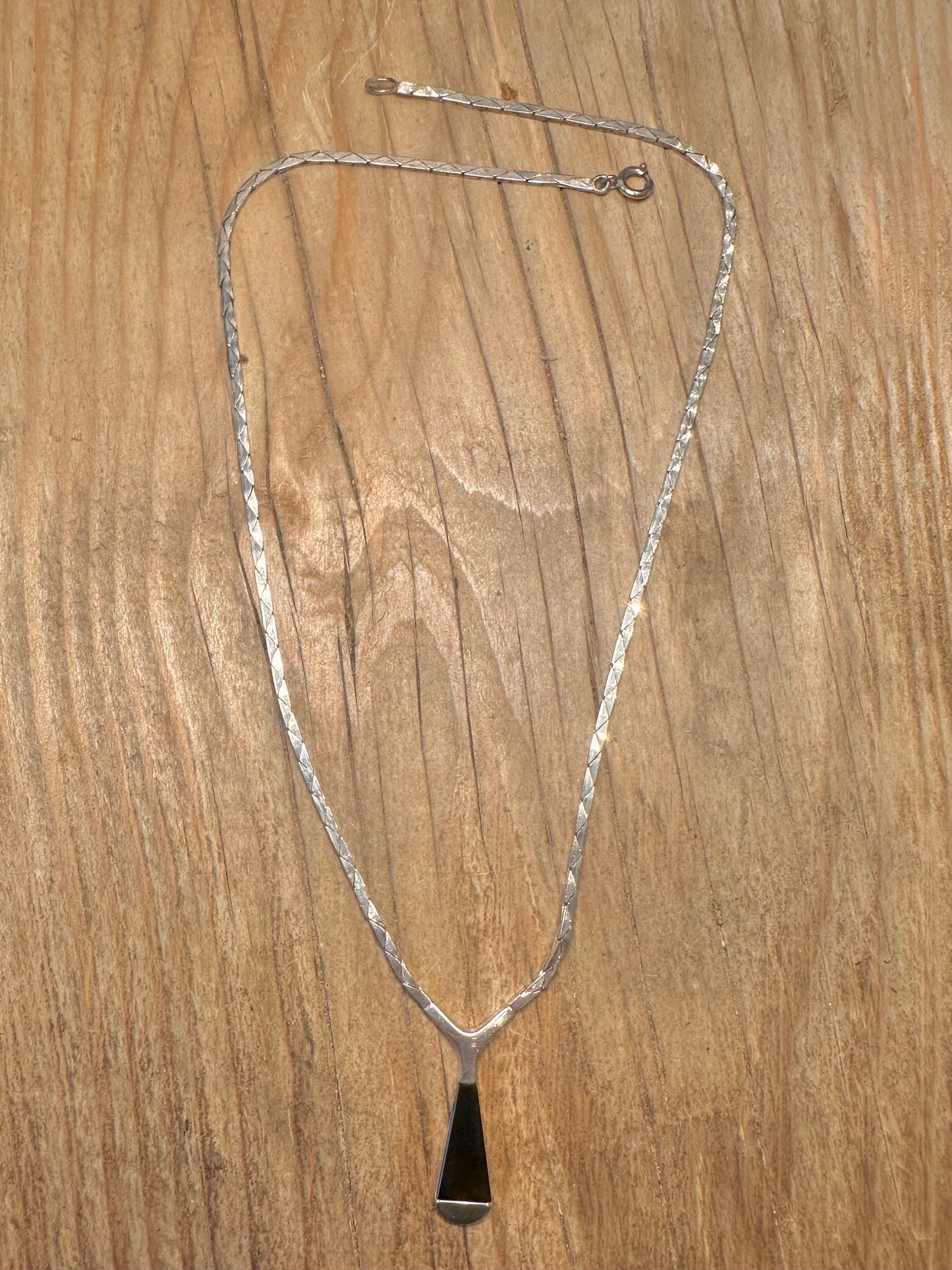Vintage 1978 Onyx einzigartige flache Gliederkette aus 925er Sterlingsilber, 40 cm lang