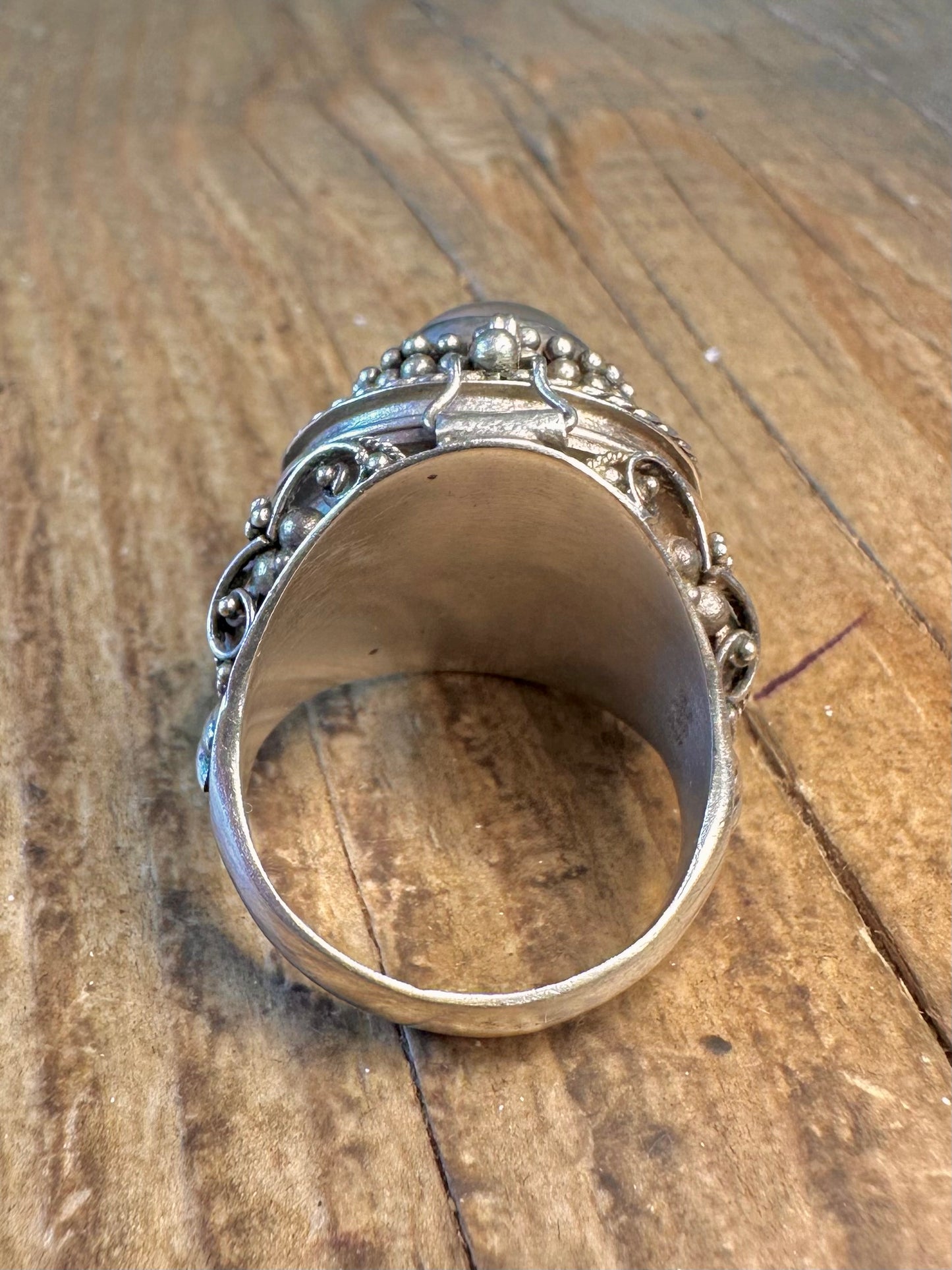 White Stone Intricate Braided Detailing Chunky Poison Ring 925 Sterling Silver Size Q Ring