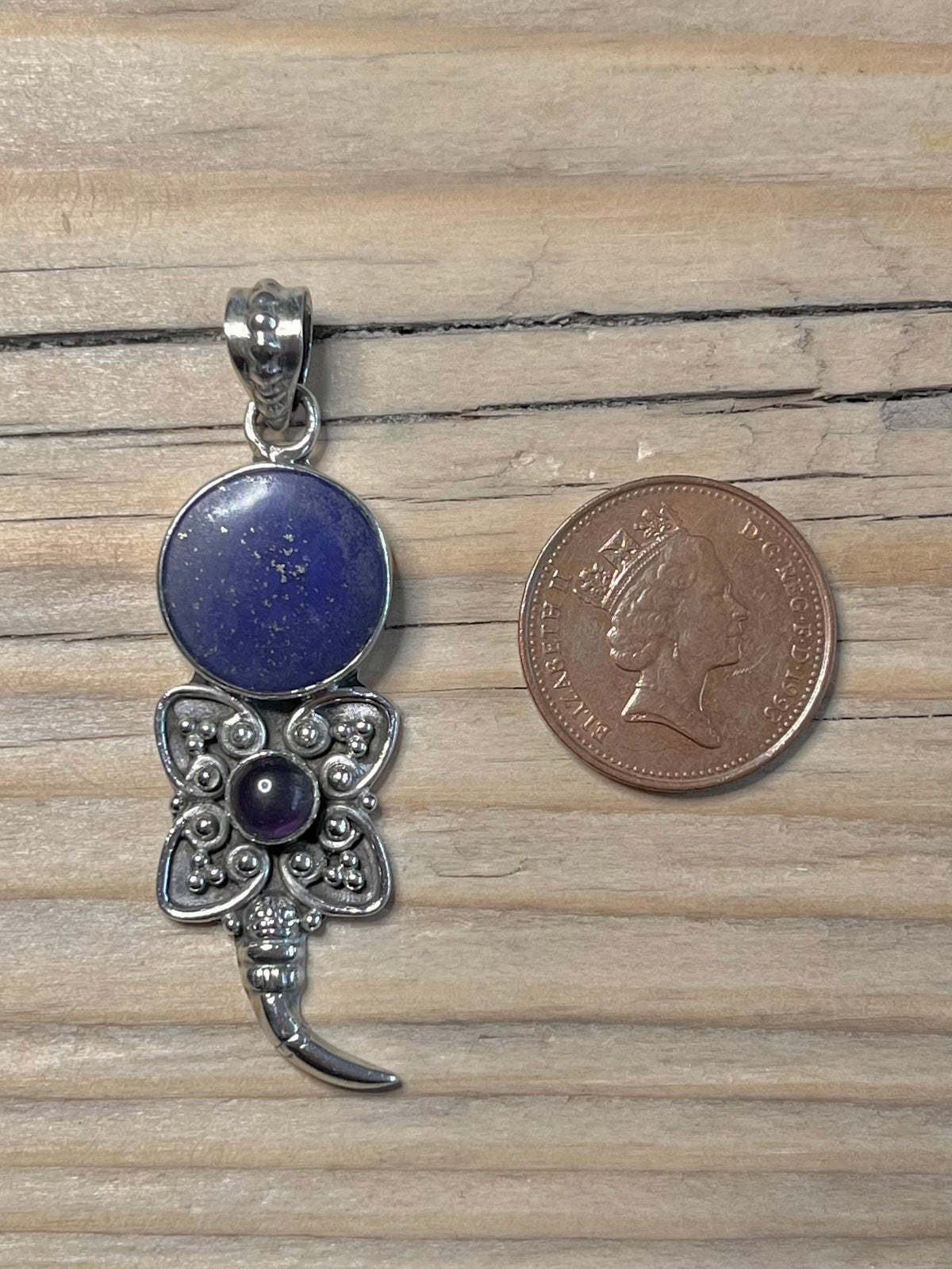 Lapis Lazuli and Amethyst Flowery 925 Sterling Silver Pendant