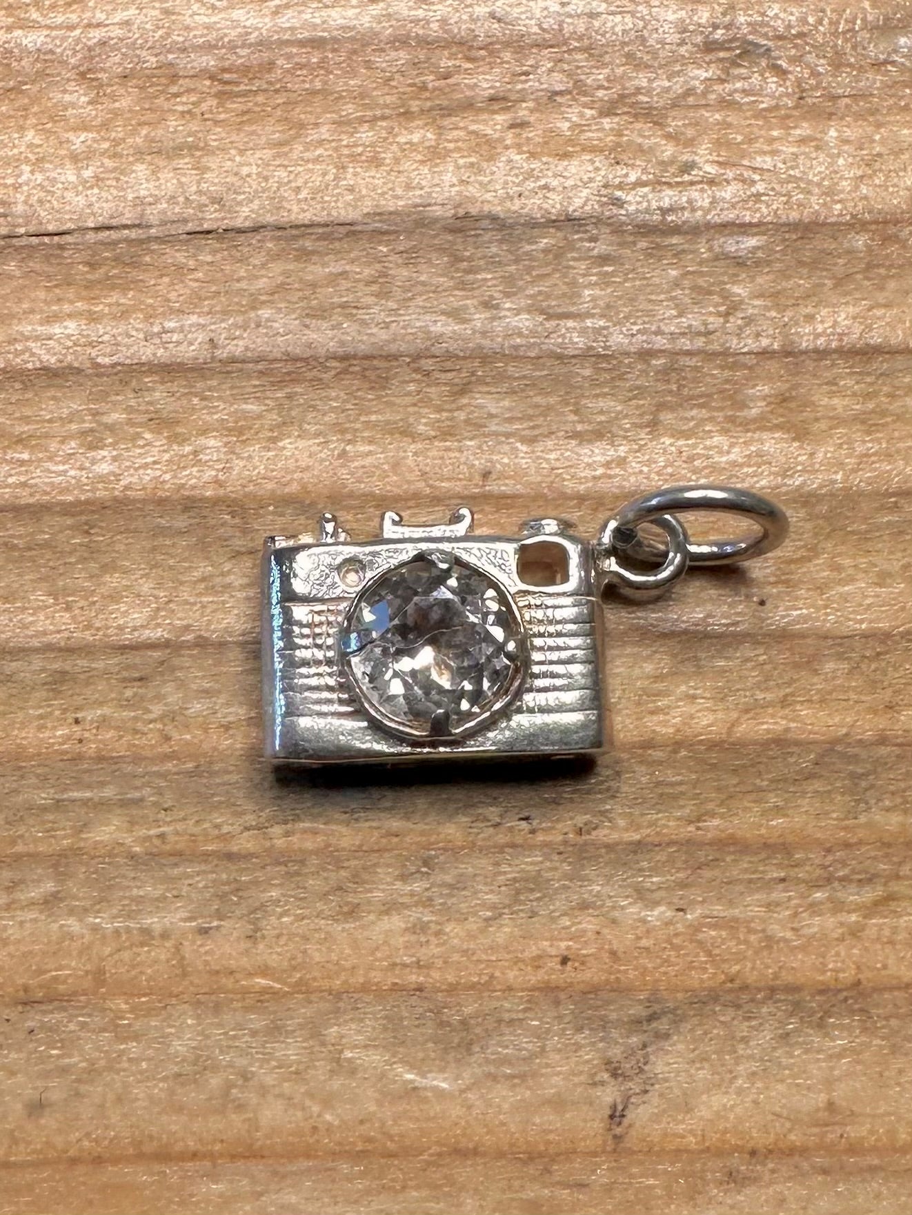 Camera White Stone 925 Sterling Silver Charm Pendant