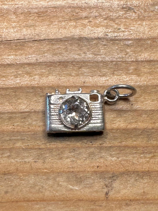 Camera White Stone 925 Sterling Silver Charm Pendant