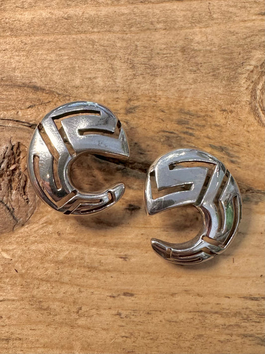 Abstract Greek Key Stud 925 Silver Earrings