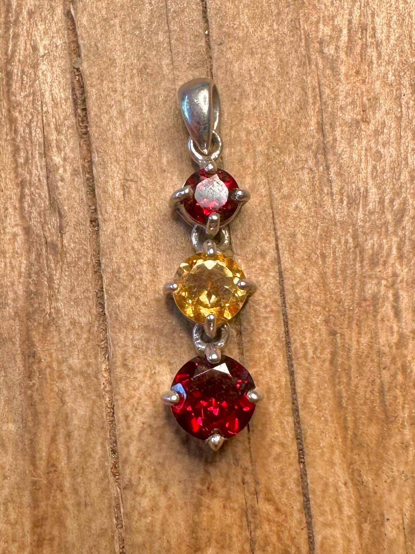 Vintage Garnet and Citrine 925 Sterling Silver Pendant