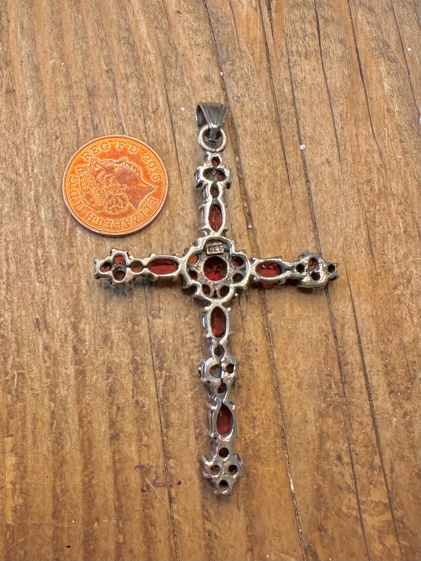 Garnet Large Cross 925 Sterling Silver Pendant