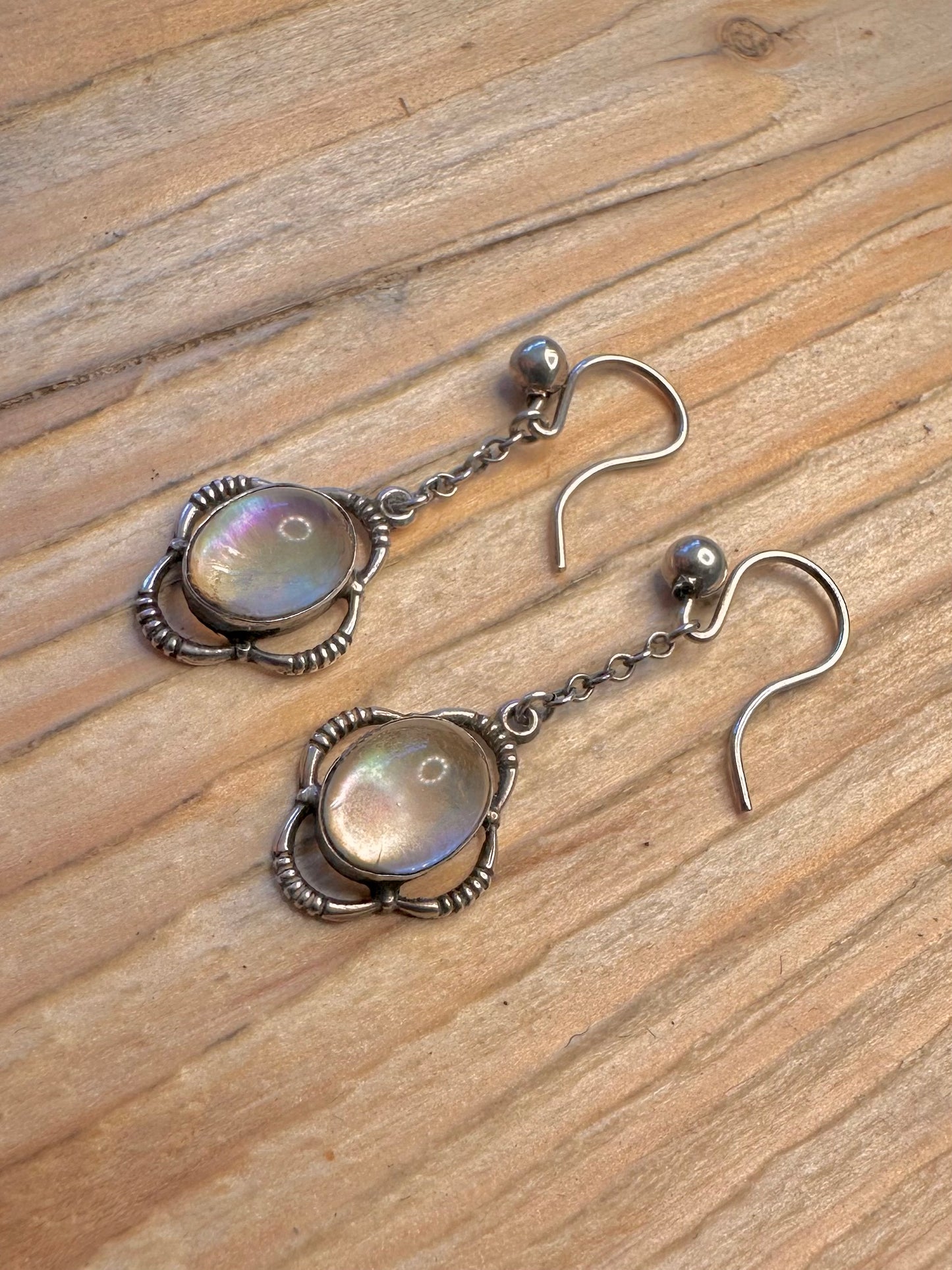 Vintage Rainbow Stone Dangle 925 Sterling Silver Earrings