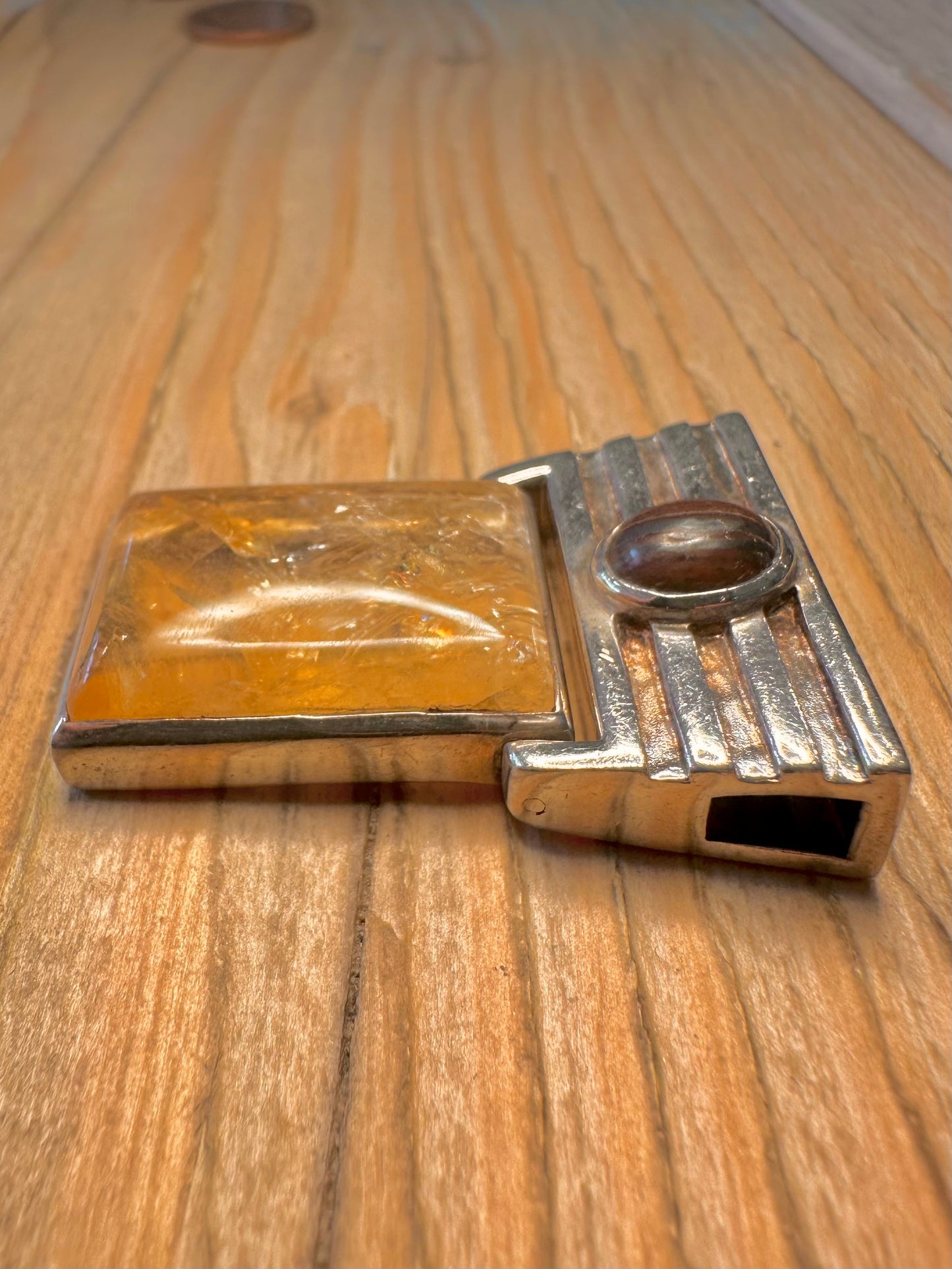 Abstract Citrine and Banded Agate 925 Sterling Silver Pendant