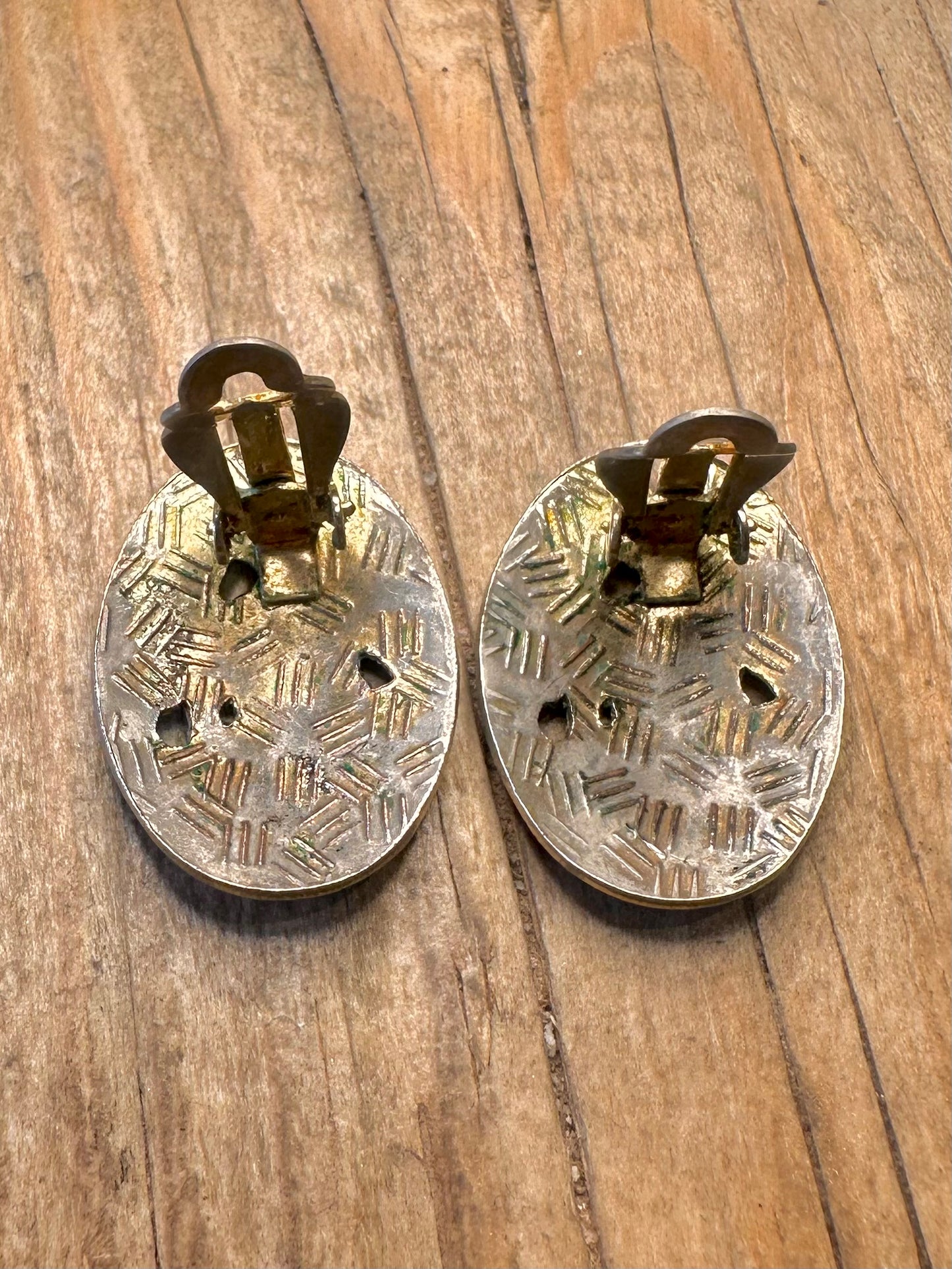 Vintage Cloisonné Enamel Floral Silver Tone Clip On Costume Earrings