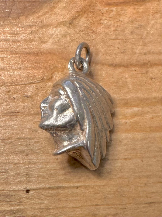 Vintage Native American Head 925 Silver Pendant
