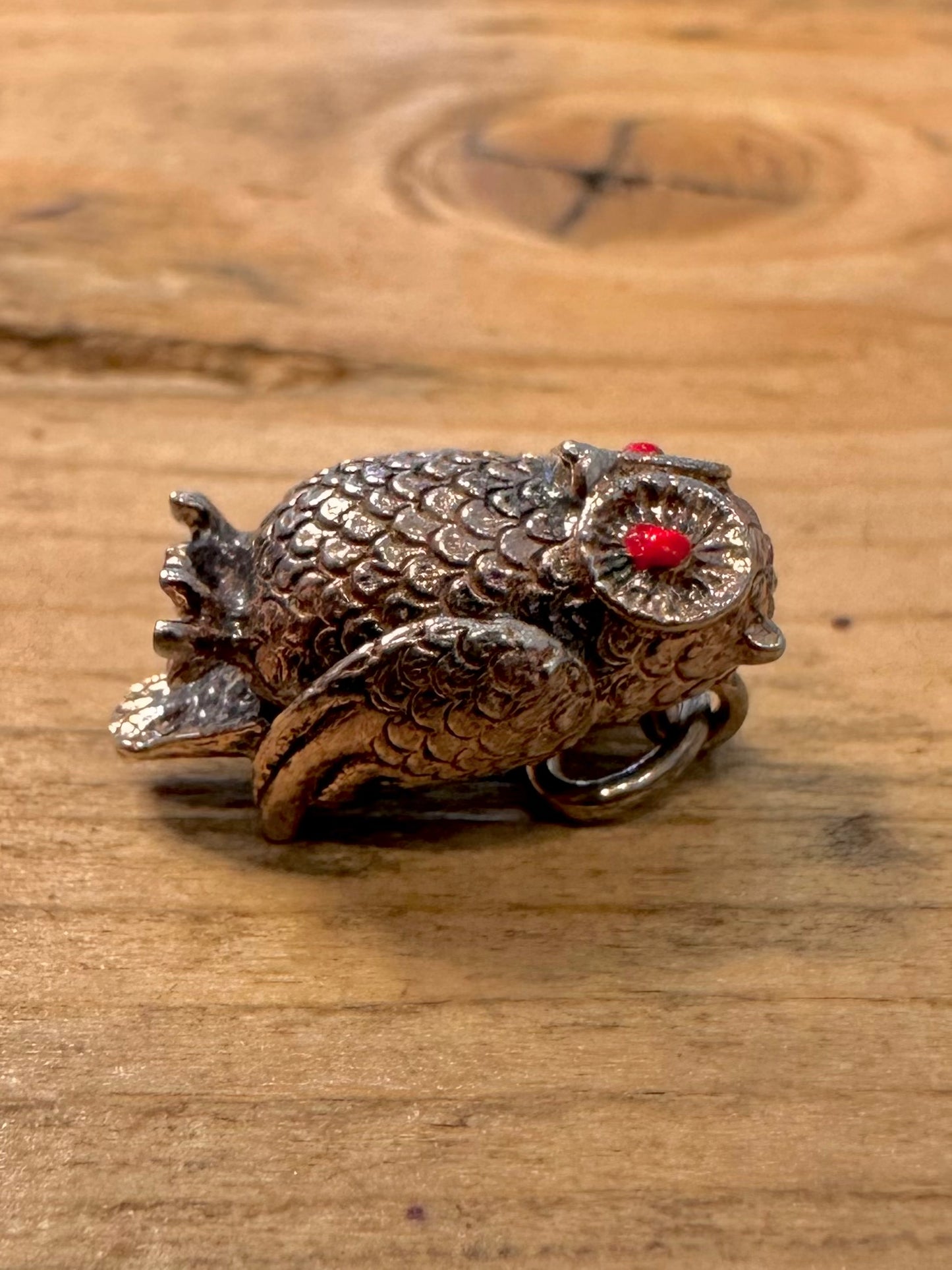 Vintage Owl Red Charm 925 Silver Pendant