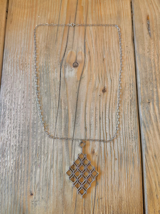 Jack Spencer 1973 Rhombus Sheffield Paper Link Chain 925 Sterling Silver 23.5 inch Necklace Pendant