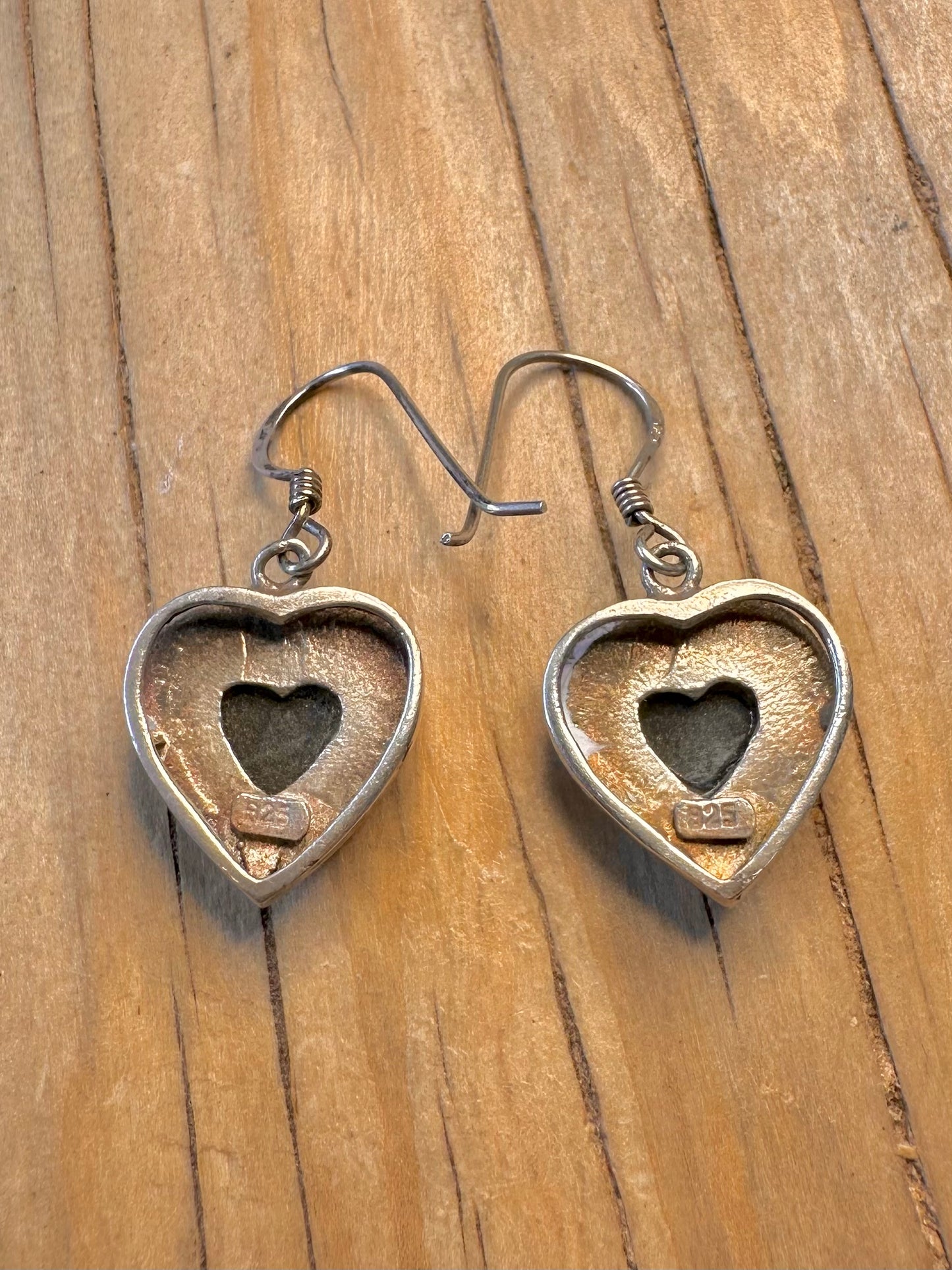 Vintage Heart Opal Mosaic 925 Silver Earrings