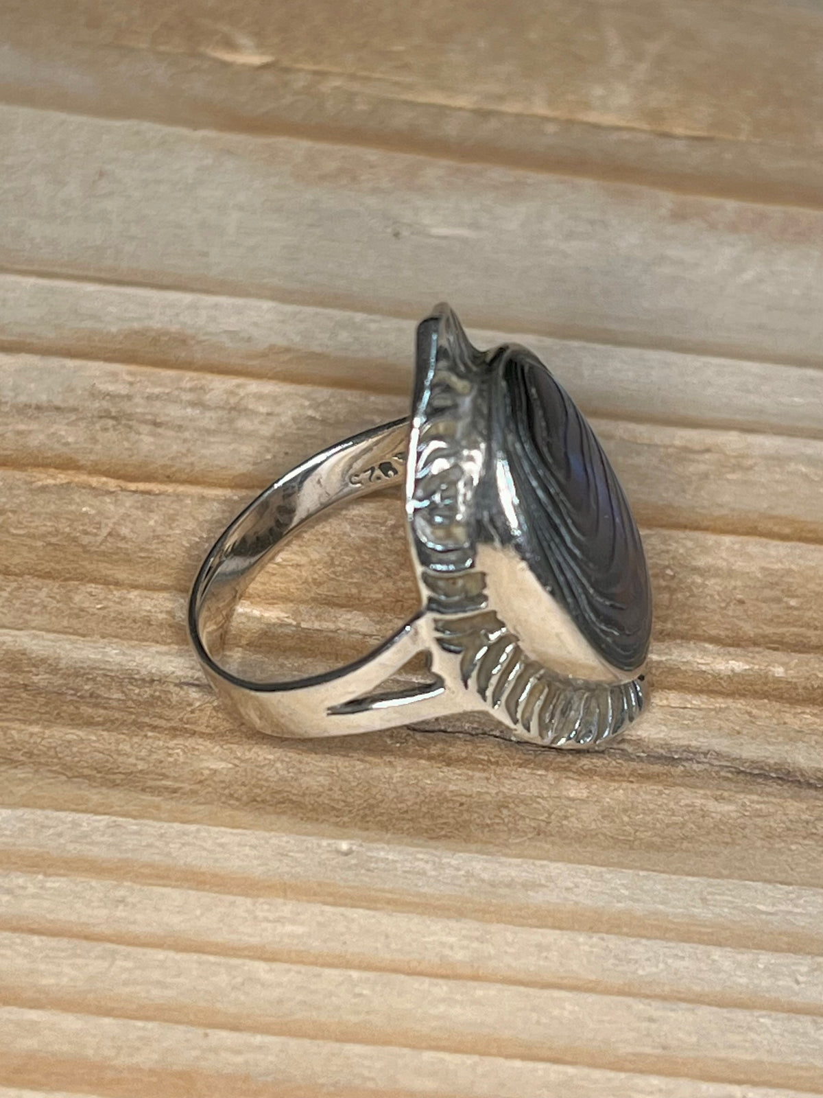 Abalone Embellished Oval 925 Sterling Silver Size N Ring