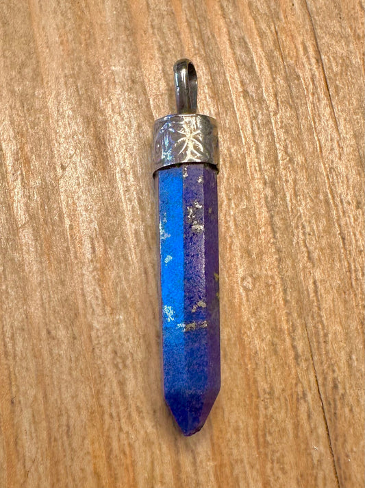 Vintage Lapis Pillar 925 Sterling Silver Pendant
