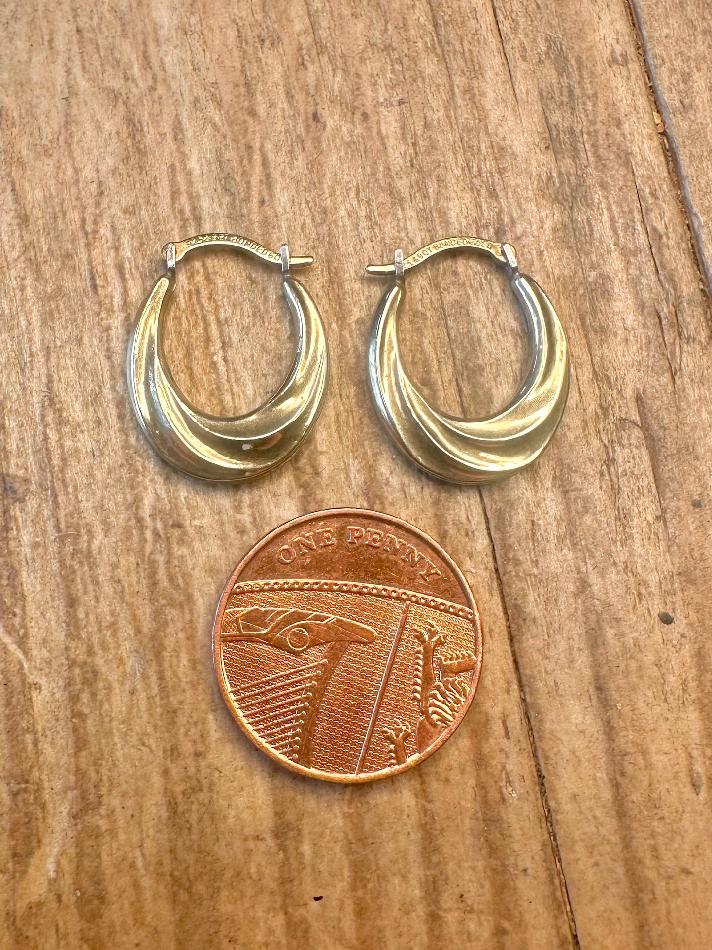 Creole Hoops 9ct Gold Bonded 925 Sterling Silver Earrings