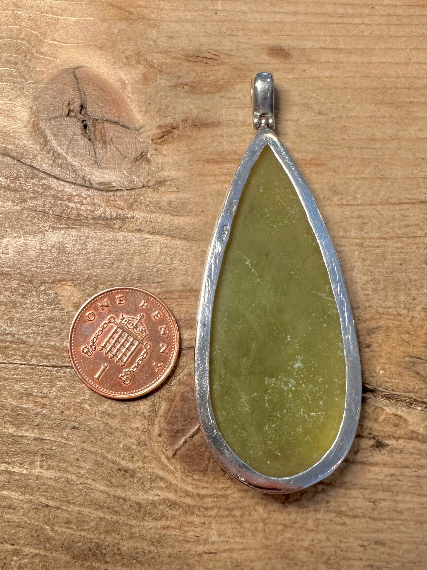 Vintage Large Green Translucent 925 Silver Pendant