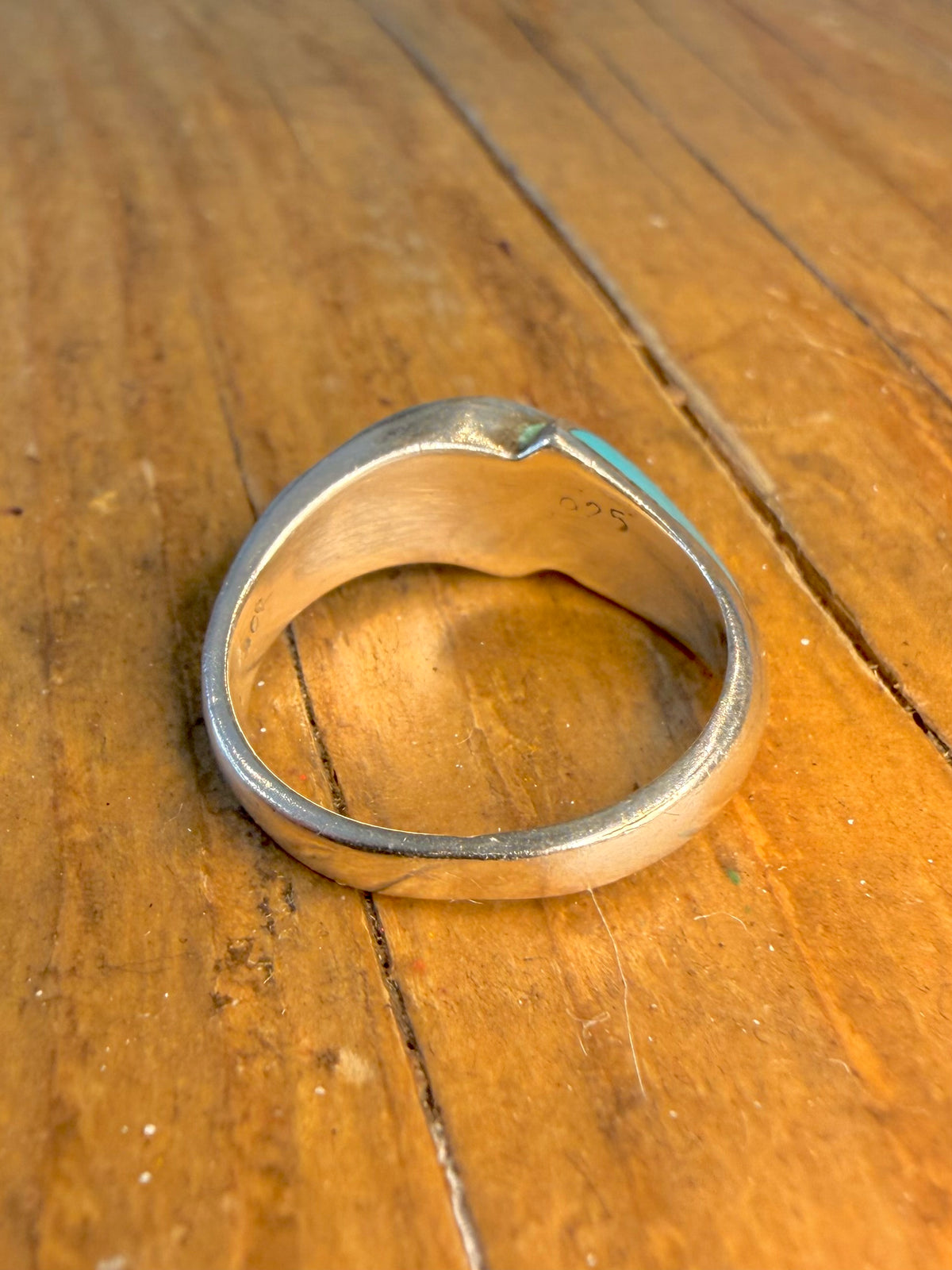 Malachite and Turquoise Inlay 925 Sterling Silver Size J1/2 Ring