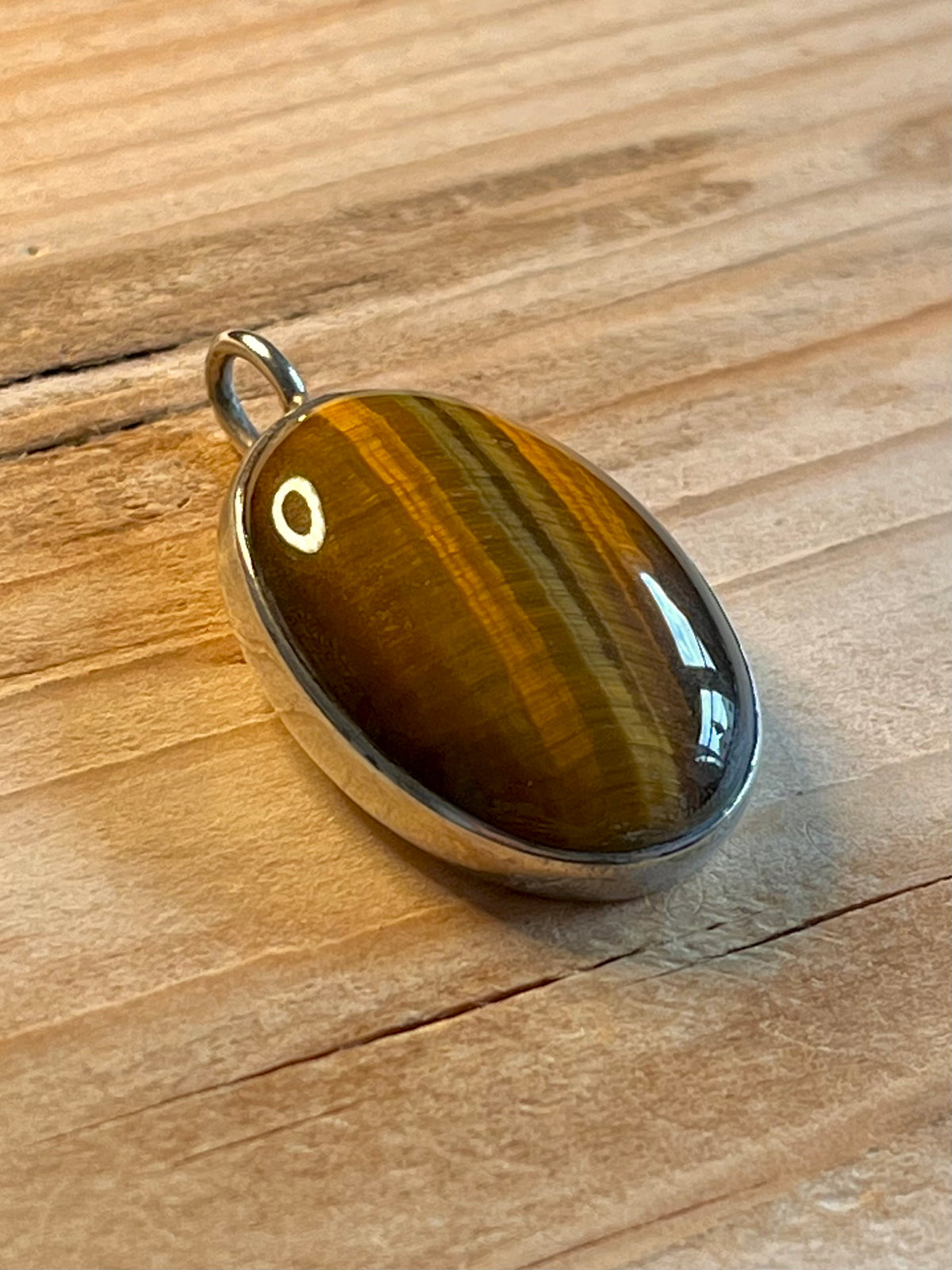 Oval 1953 Tigers Eye Maker ALtd Birmingham 925 Sterling Silver Pendant