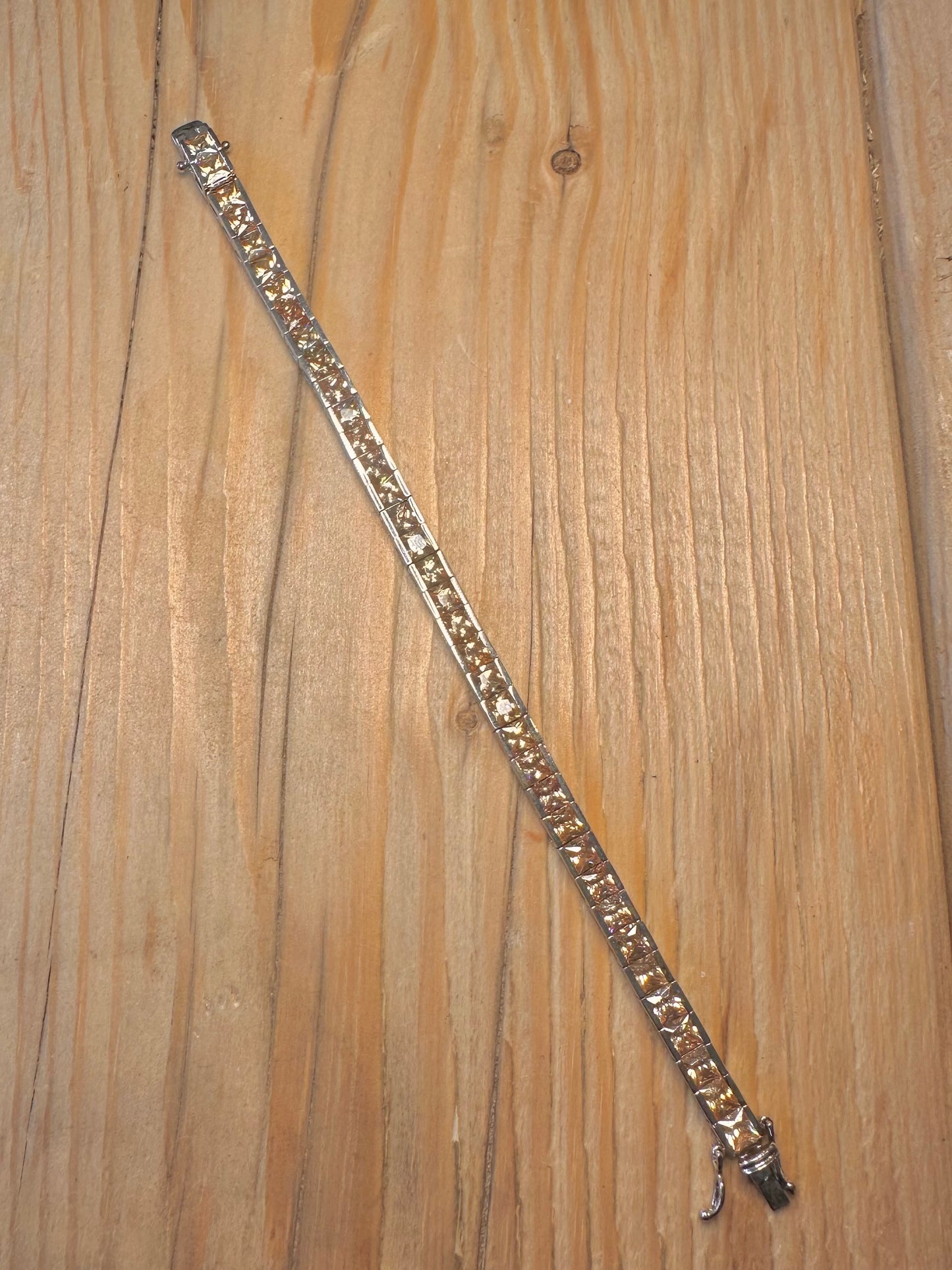 Modern Citrine Tennis 925 Sterling Silver 7 inch Bracelet