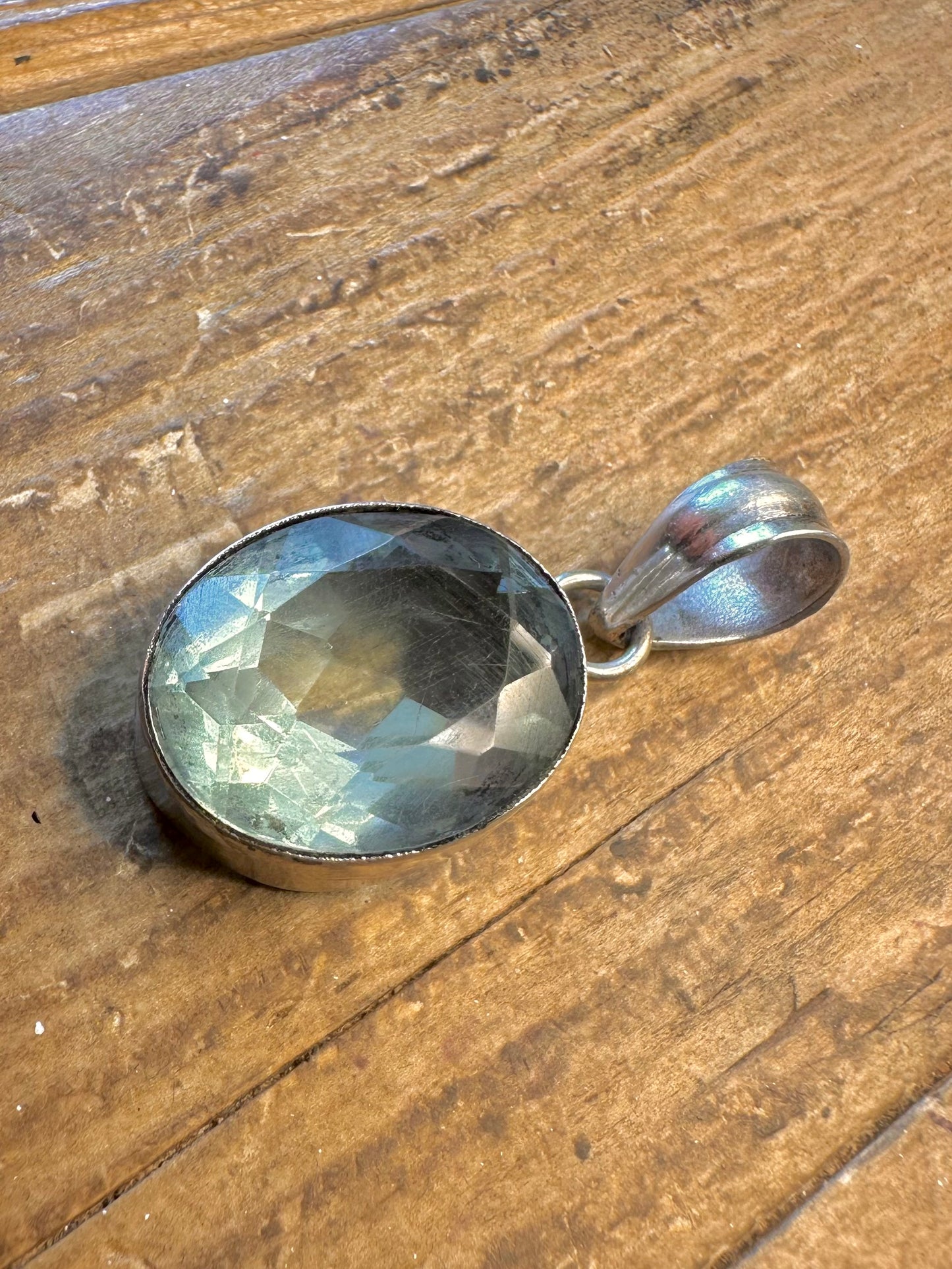 Blue Faceted Stone 925 Sterling Silver Pendant