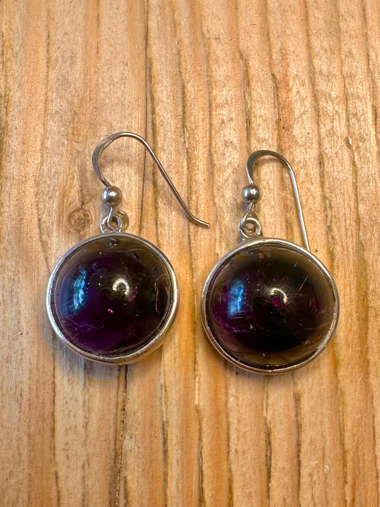 Vintage Amethyst Circle 925 Sterling Silver Earrings