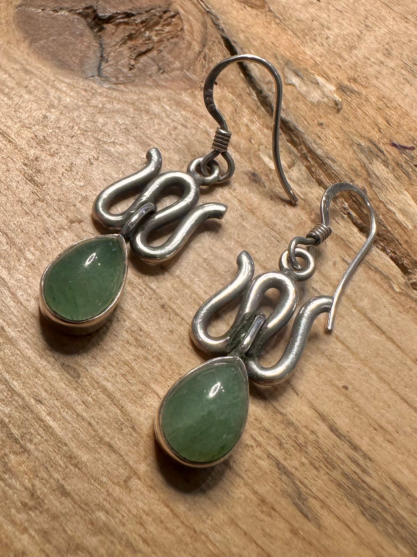 Abstract Green Stone 925 Silver Earrings