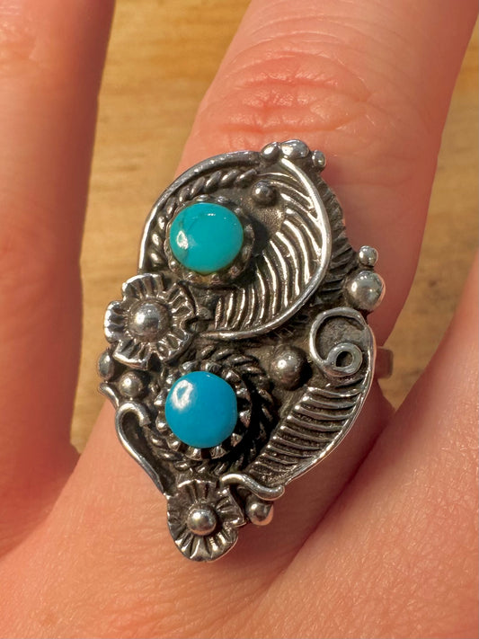Vintage Native American Turquoise 925 Silver Size P Ring