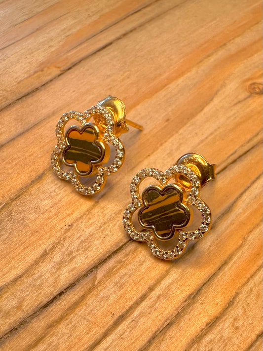 Modern Tigers Eye Flower Gold on 925 Sterling Silver Stud Earrings