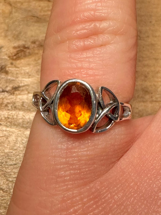 Vintage Citrine Celtic 925 Silver Size L Ring