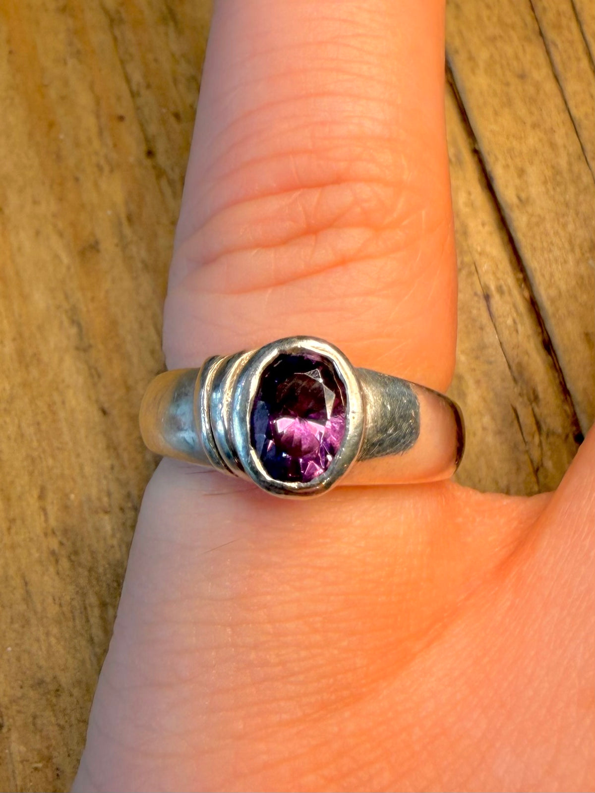 Amethyst Modernist 925 Sterling Silver Size K Ring