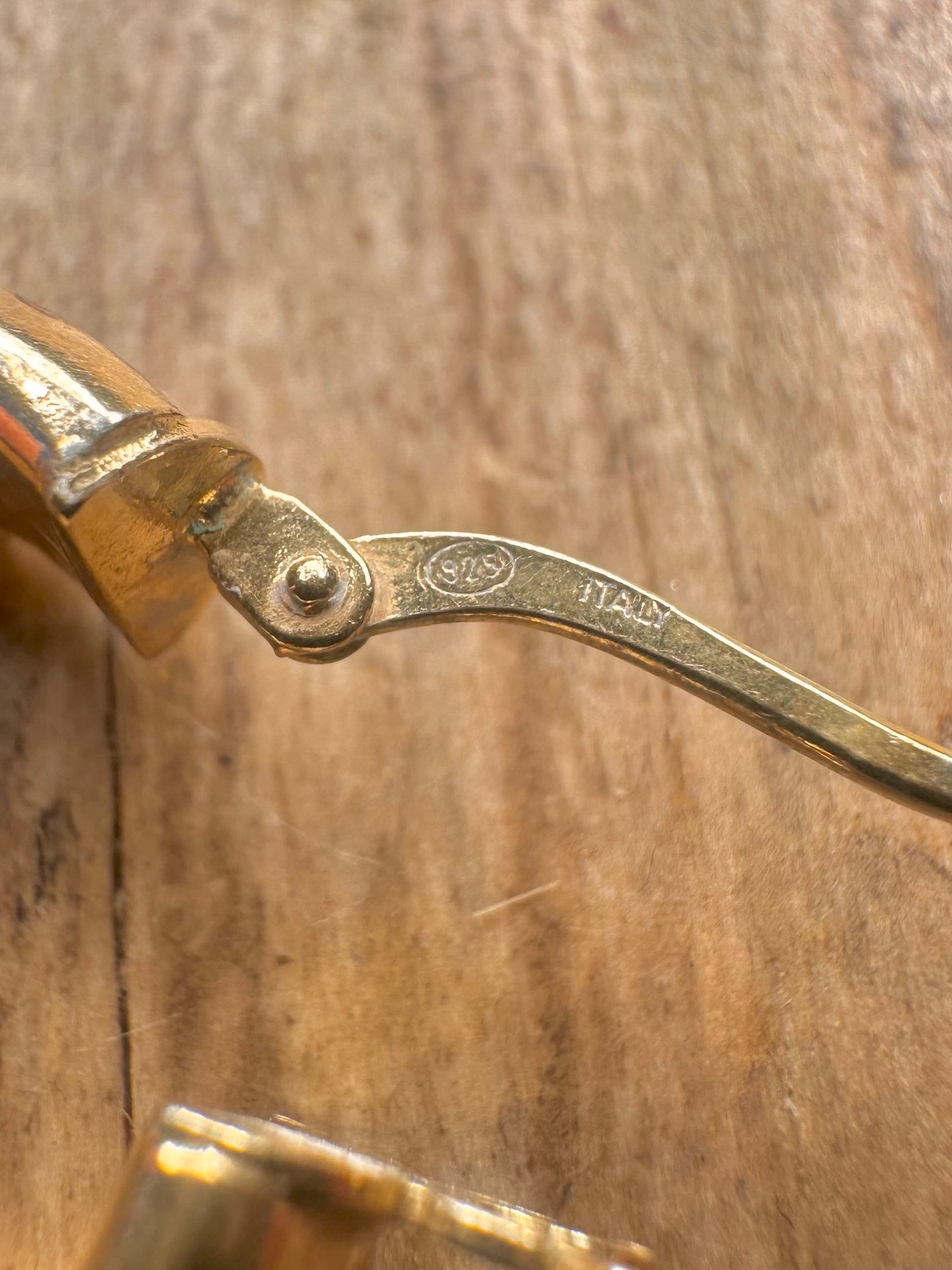 Vintage Greek Key Chunky Italy Hoop Gold on 925 Sterling Silver Earrings