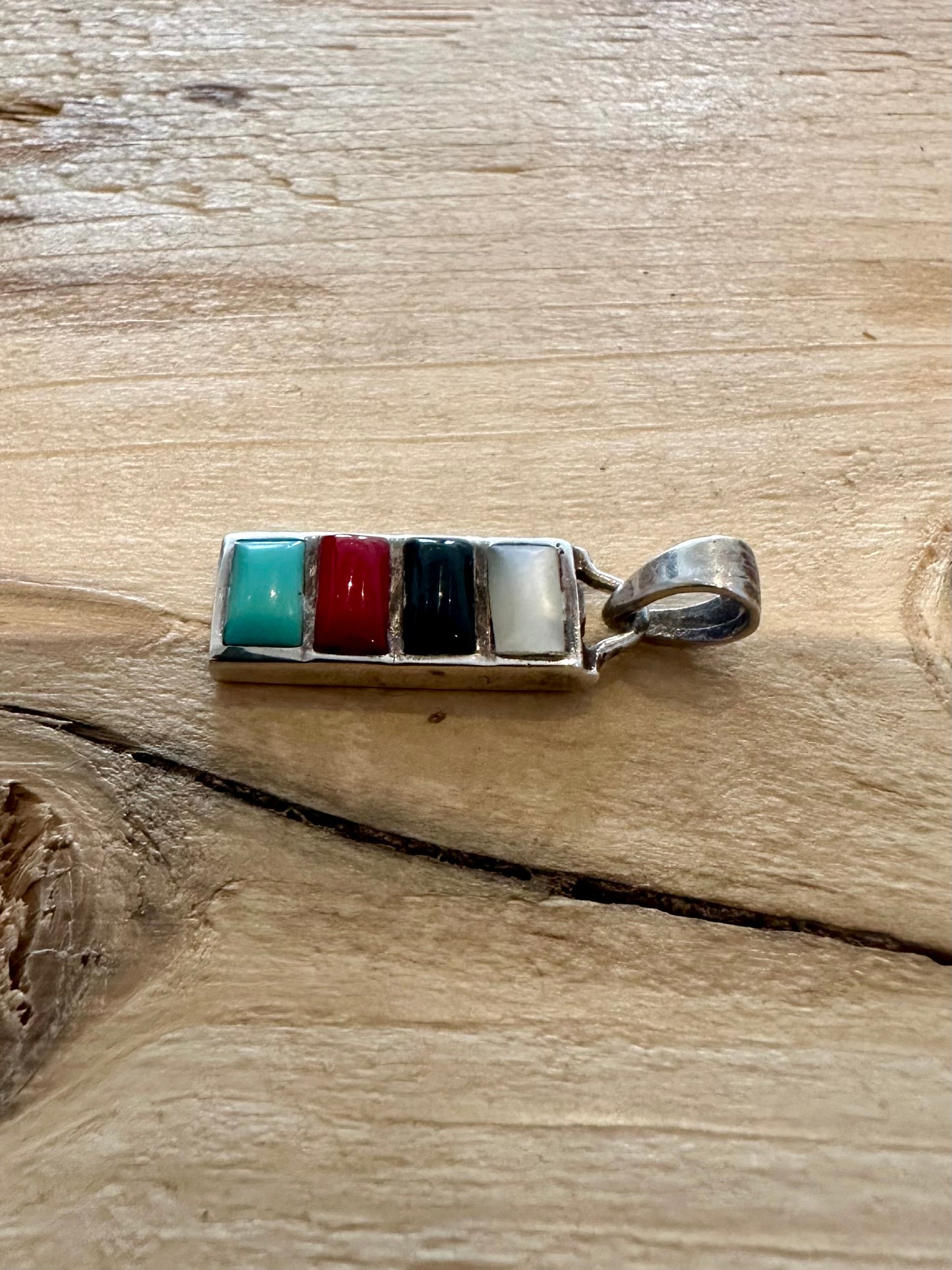 Vintage Multi Stone Rectangle 925 Silver Pendant