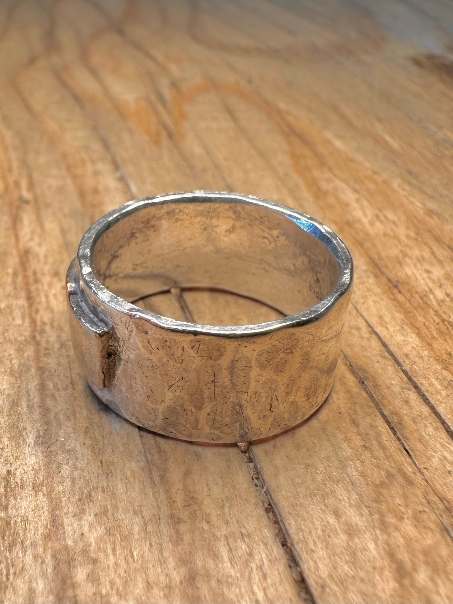 Abstract Hammered Love Gold and 925 Sterling Silver Size R1/2 Ring