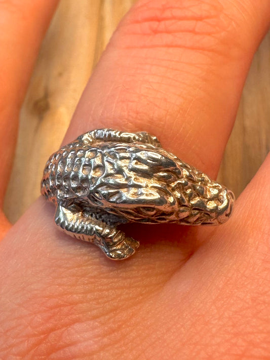 Vintage Crocodile 925 Sterling Silver Size R Ring