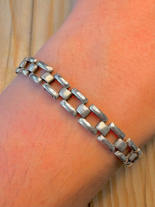 Vintage Box Link 925 Silver 7.5 inch Bracelet