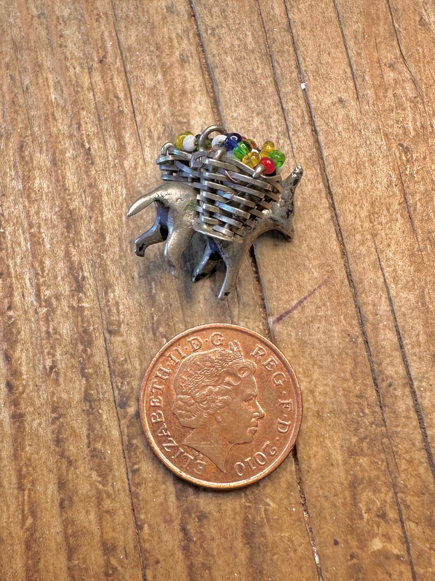 Donkey with Multi Coloured Beads 925 Sterling Silver Charm Pendant
