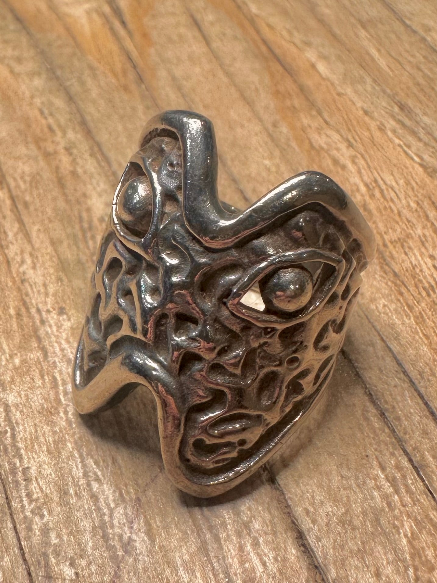 Abstract Textured Face 925 Sterling Silver Size P1/2 Ring