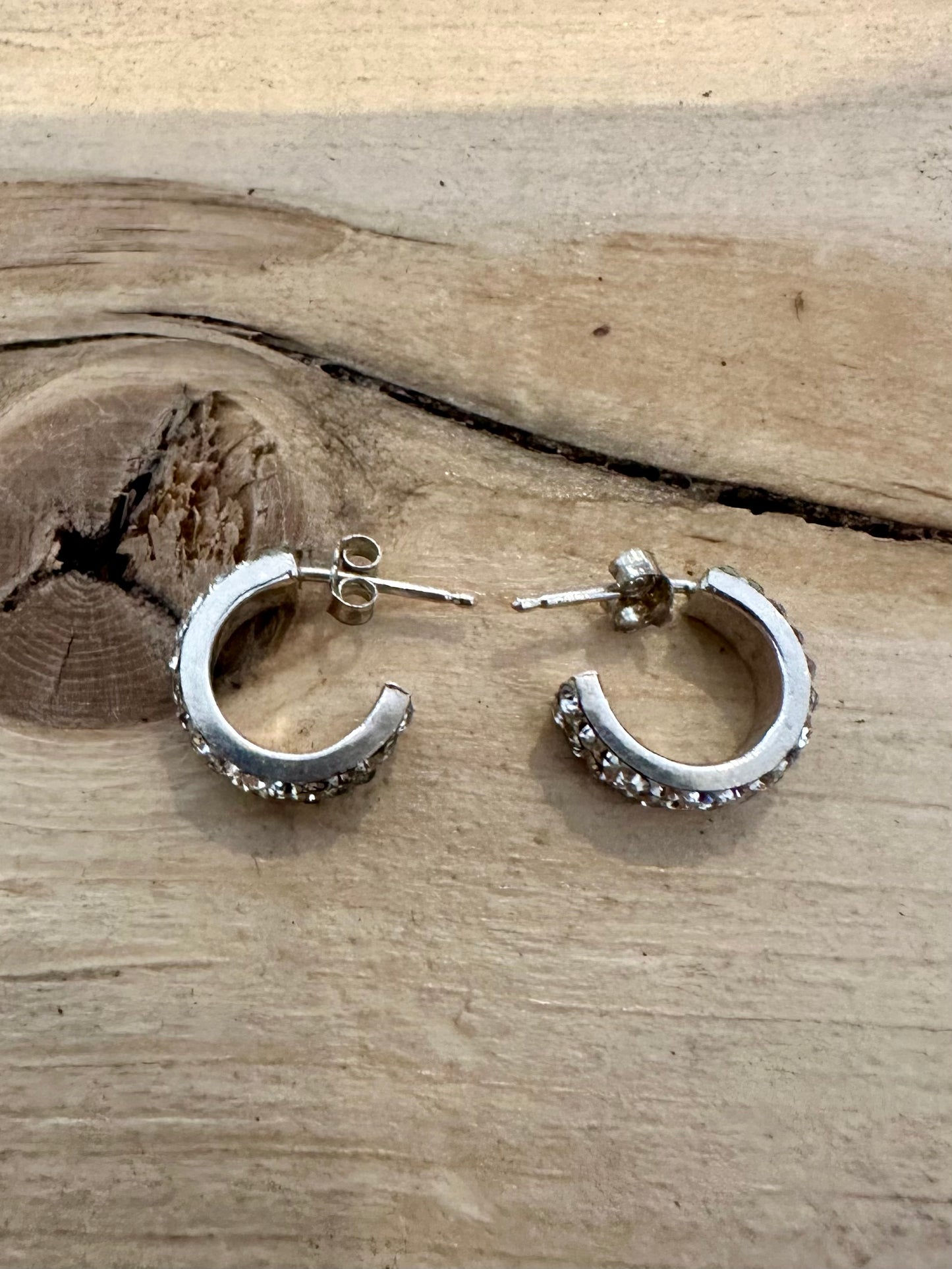 Modern CZ Stone Half Hoops 925 Silver Earrings