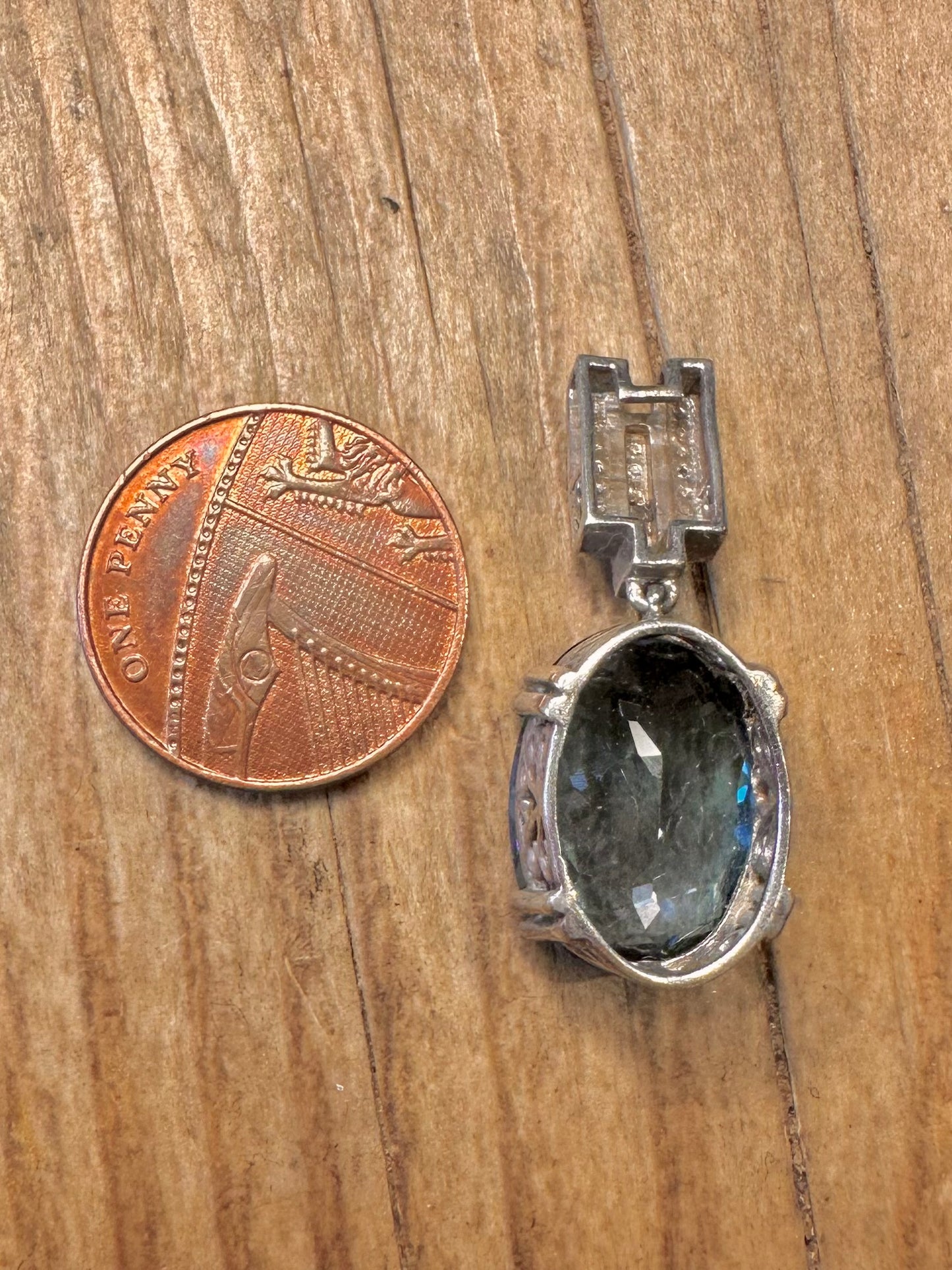 Vintage Blue Topaz and White CZ 925 Sterling Silver Pendant