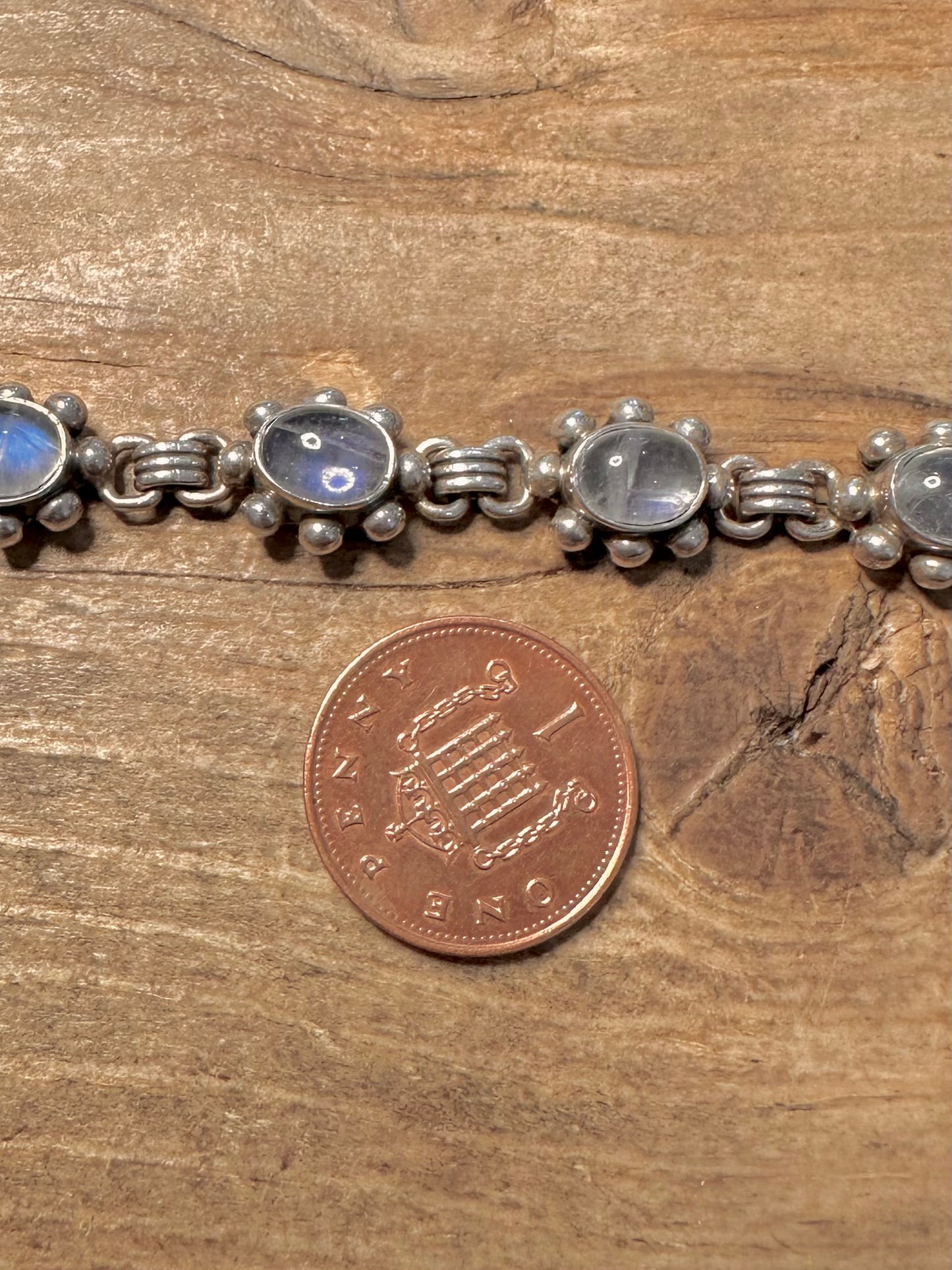 Vintage Boho Moonstone Indian 925 Silver 7.1 inch Bracelet
