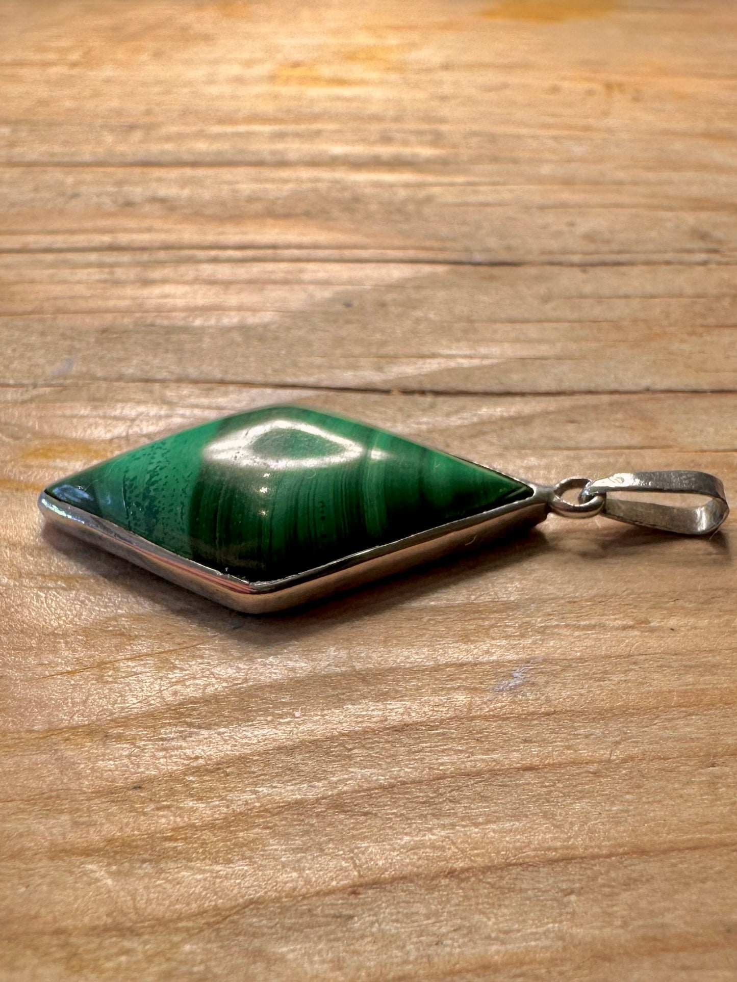 Vintage Malachite Diamond 925 Sterling Silver Pendant